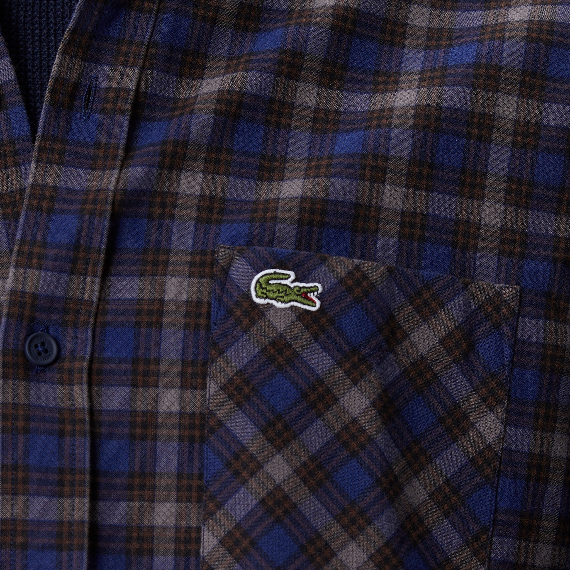 Lacoste Erkek Regular Fit Düğmeli Yaka Ekose Lacivert Gömlek