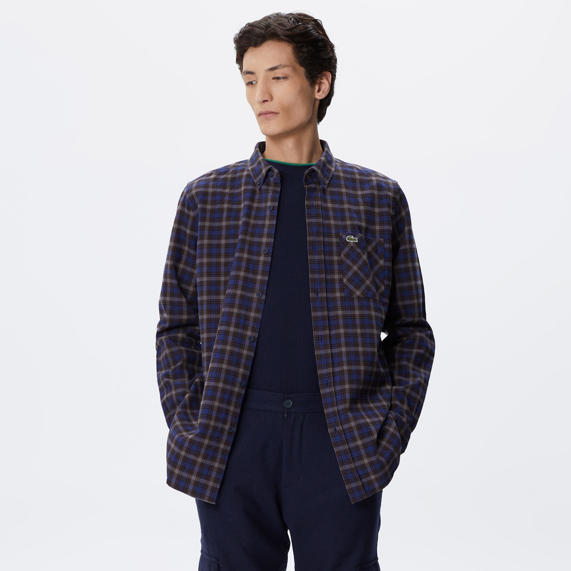 Lacoste Erkek Regular Fit Düğmeli Yaka Ekose Lacivert Gömlek