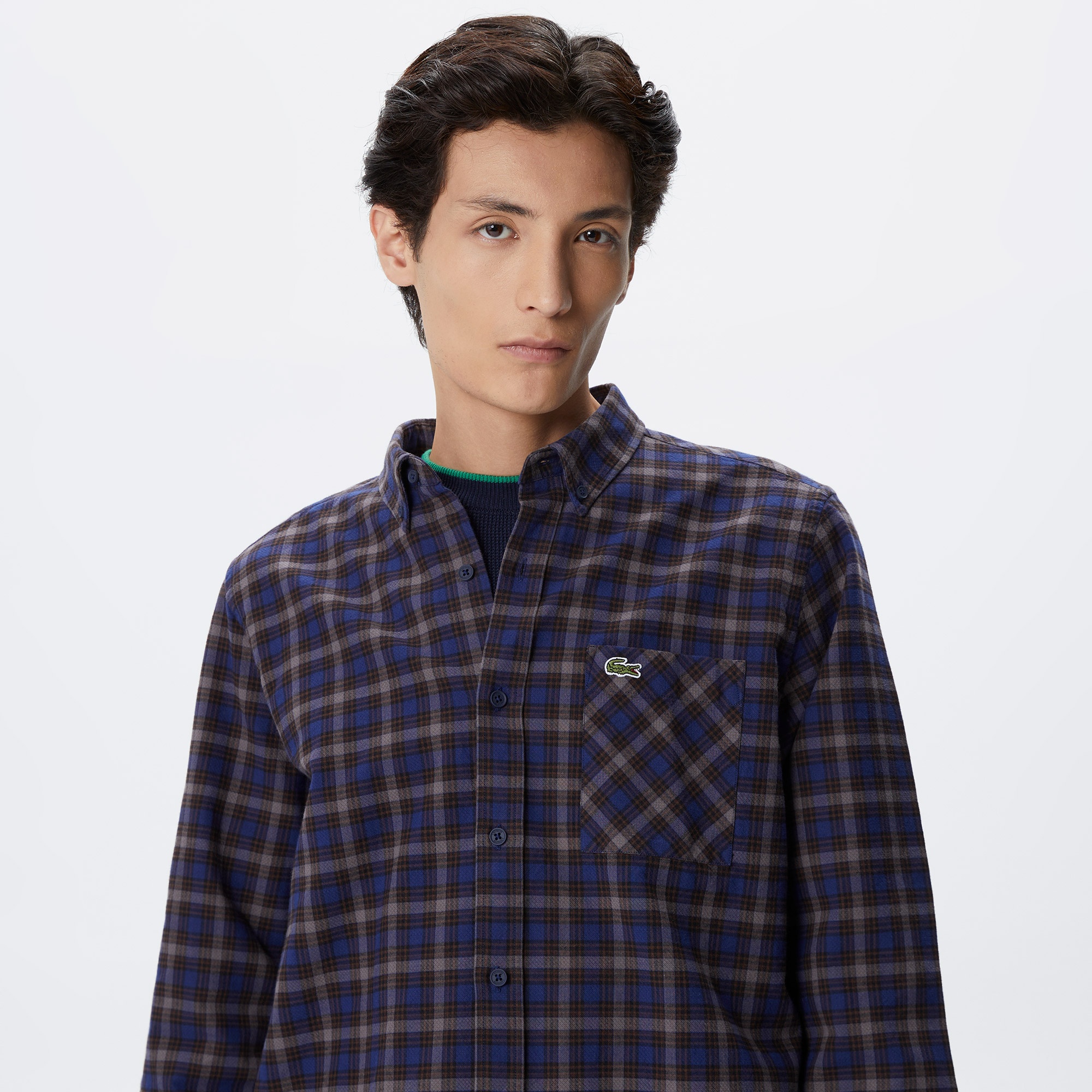 Lacoste Erkek Regular Fit Düğmeli Yaka Ekose Lacivert Gömlek