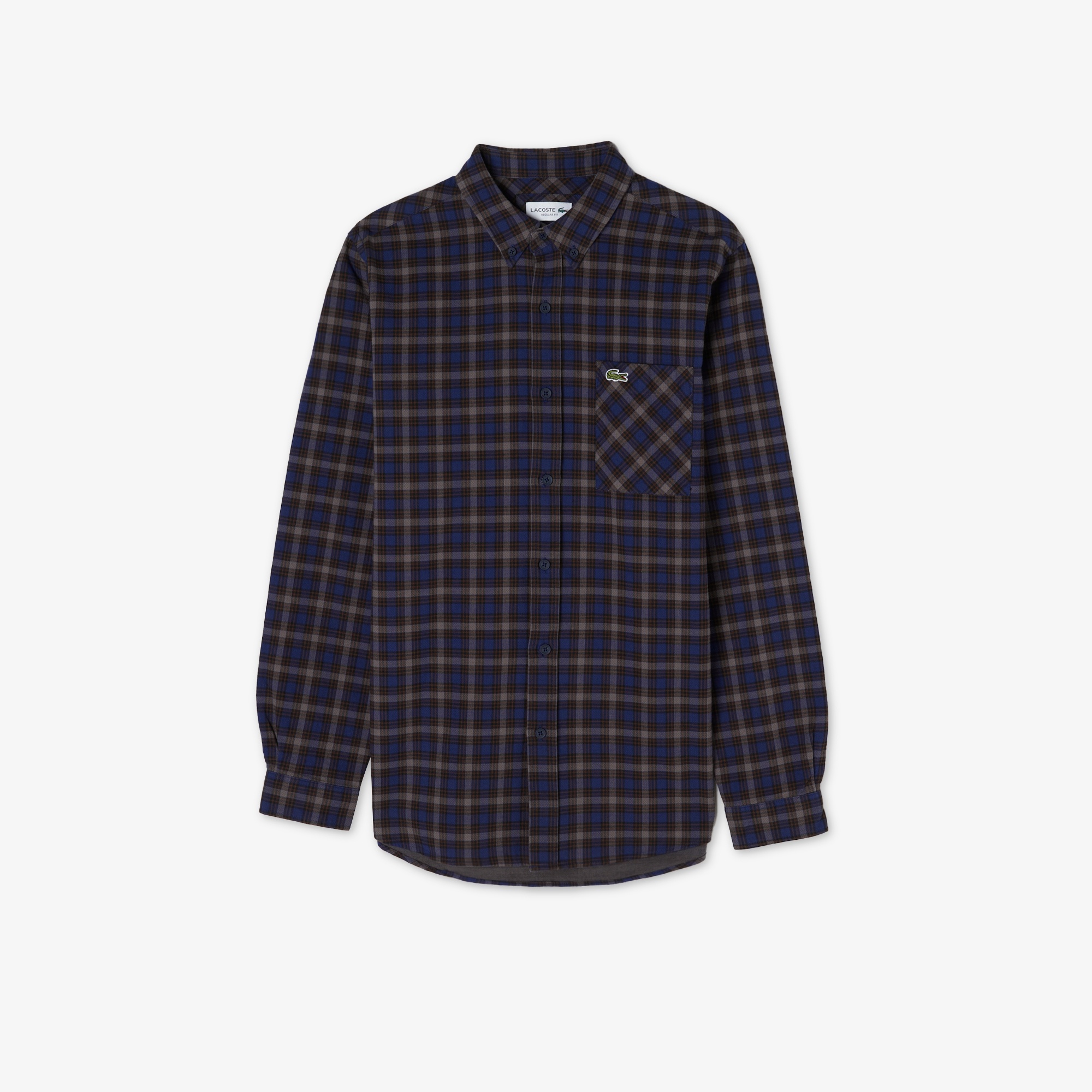 Lacoste Erkek Regular Fit Düğmeli Yaka Ekose Lacivert Gömlek