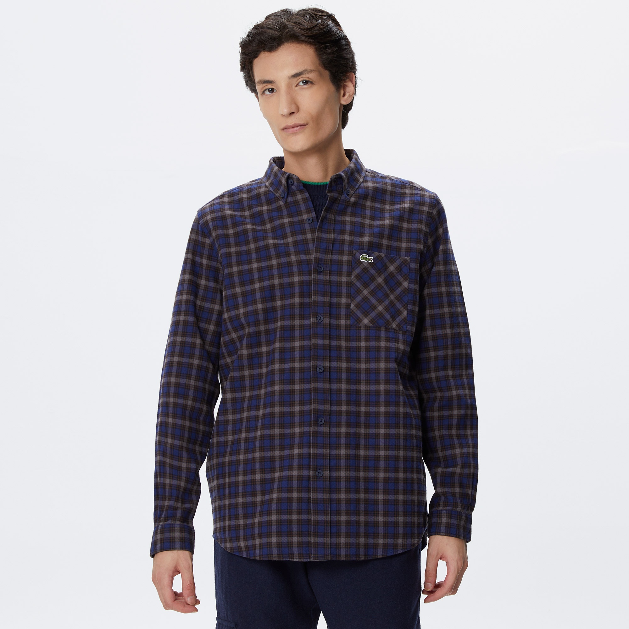 Lacoste Erkek Regular Fit Düğmeli Yaka Ekose Lacivert Gömlek