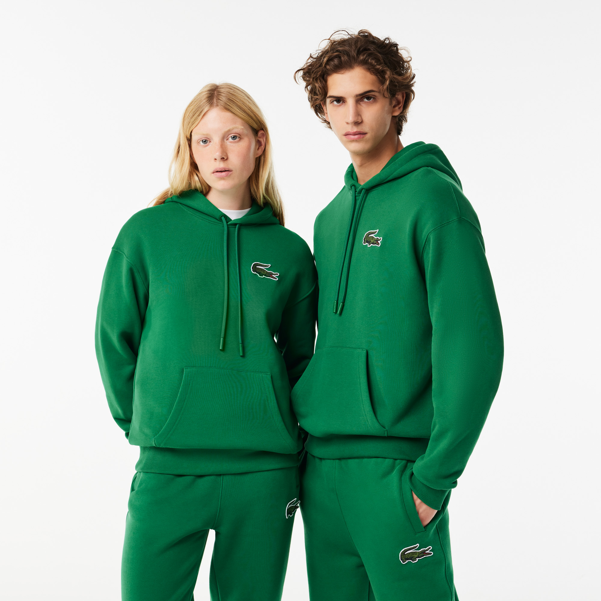 LACOSTE　クールネックショートブルゾン Lacoste Unisex Loose Fit Kapüşonlu Yeşil Sweatshirt SH6404.CNQ