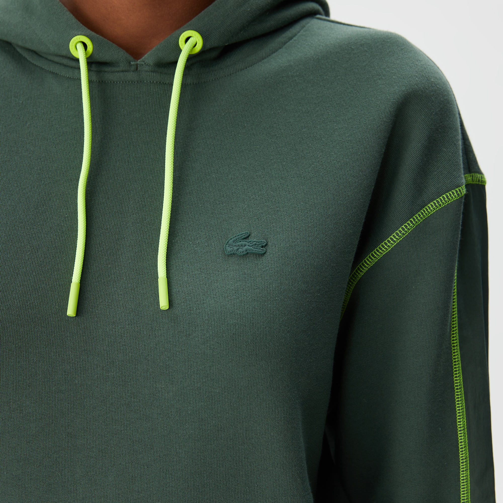 Lacoste Kadın Relaxed Fit Kapüşonlu Renk Bloklu Haki Sweatshirt