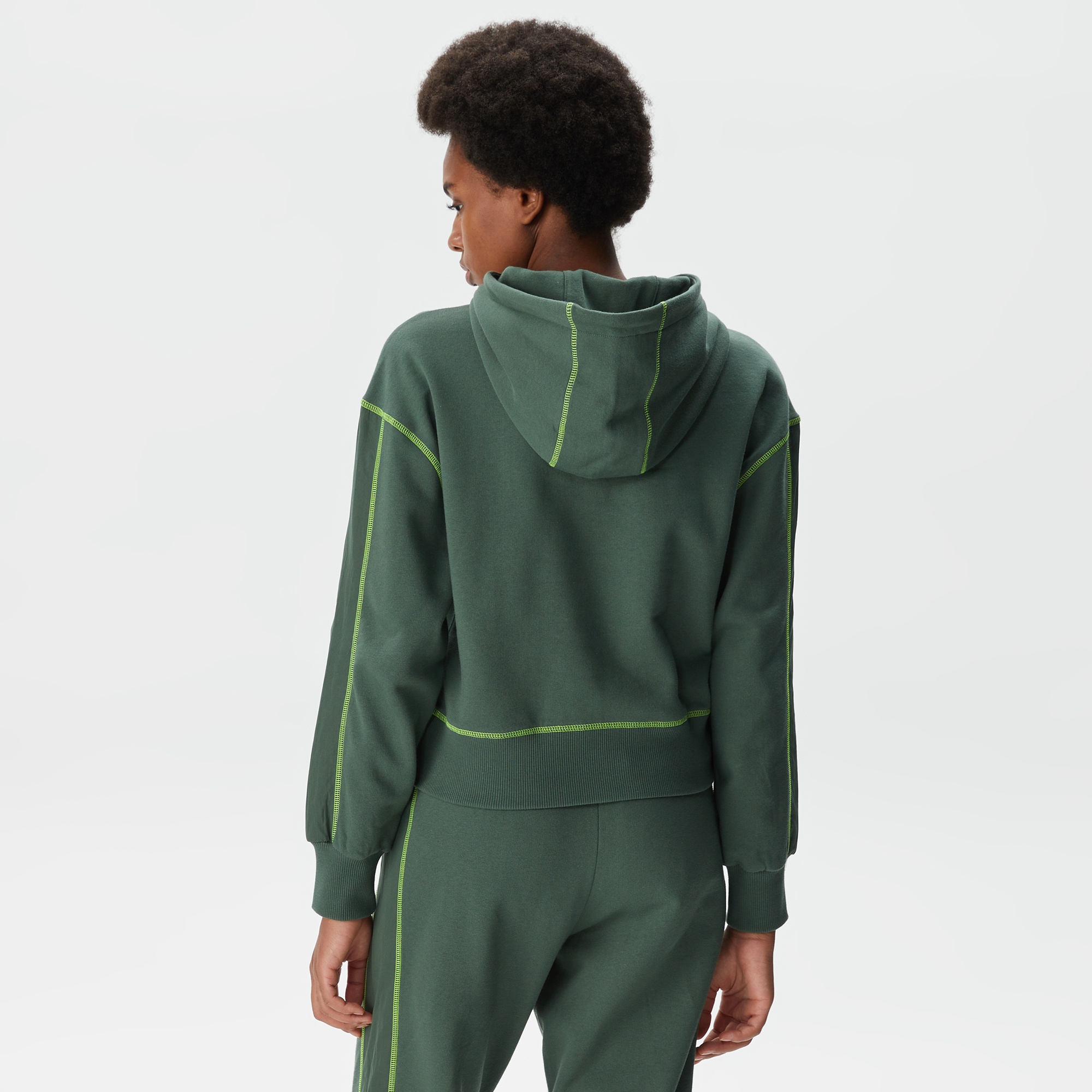 Lacoste Kadın Relaxed Fit Kapüşonlu Renk Bloklu Haki Sweatshirt