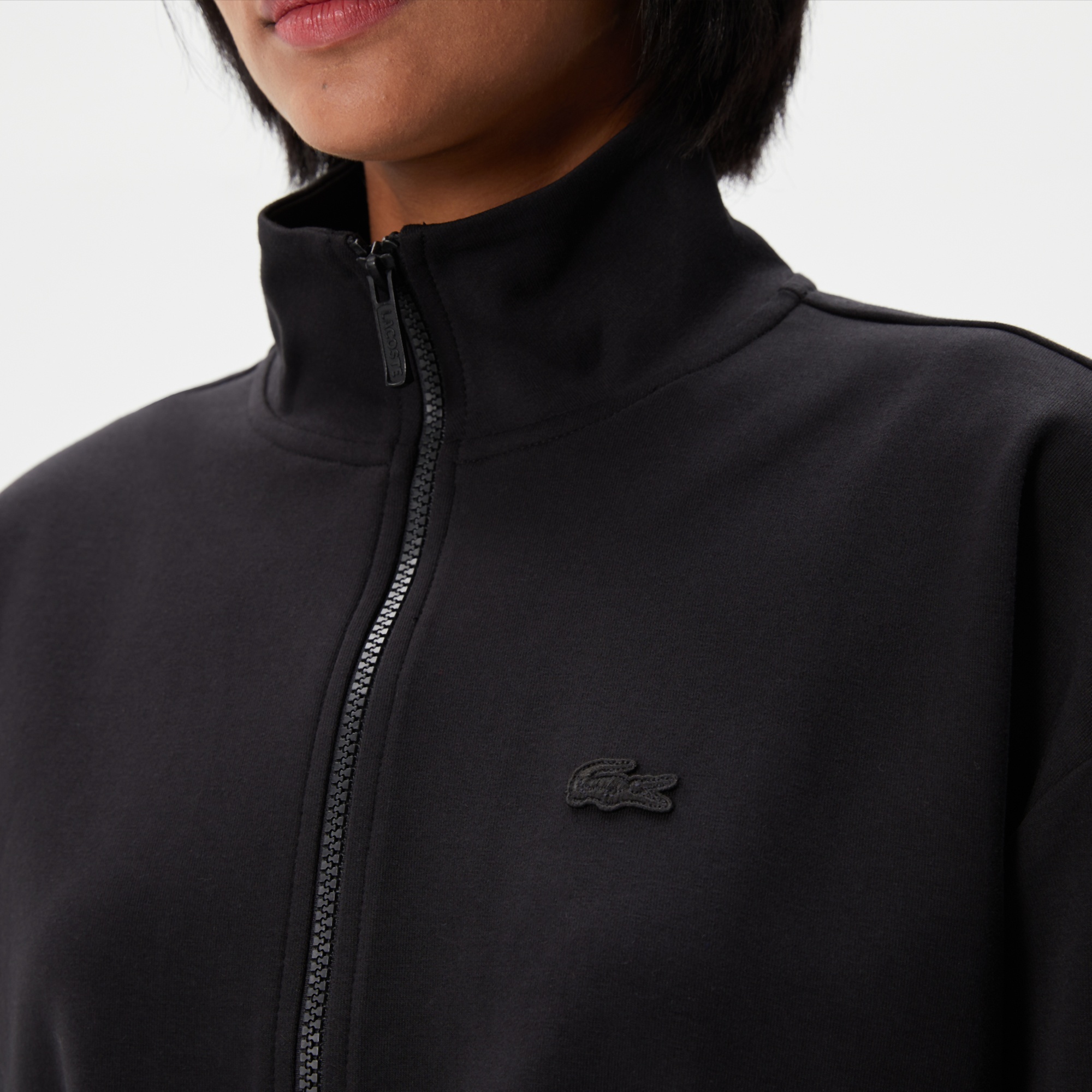 Lacoste Kadın Loose Fit Uzun Kollu Dik Yaka Siyah Elbise