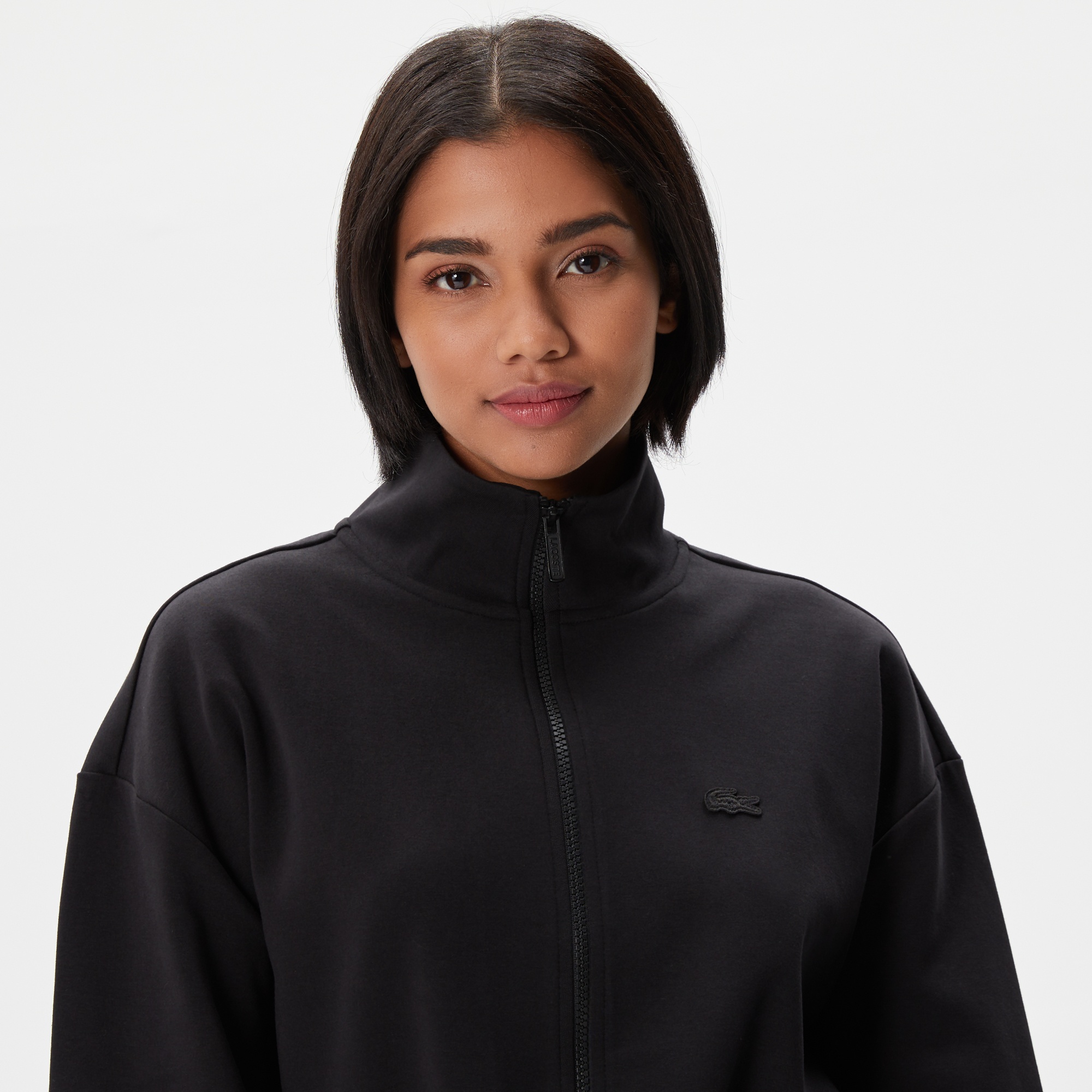 Lacoste Kadın Loose Fit Uzun Kollu Dik Yaka Siyah Elbise