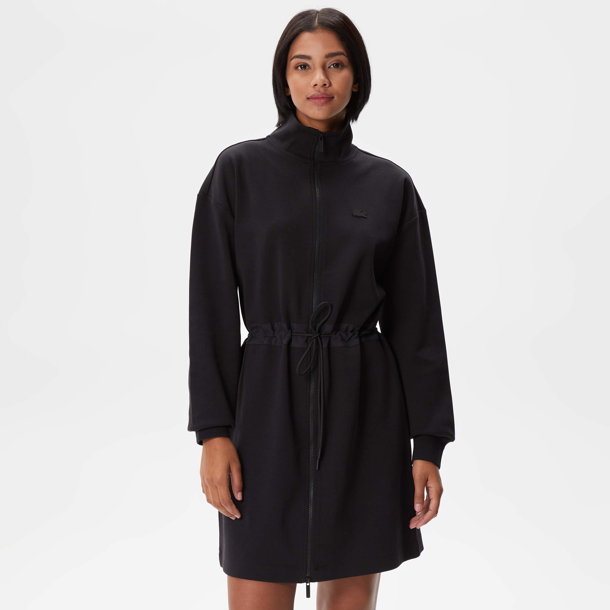 Lacoste Kadın Loose Fit Uzun Kollu Dik Yaka Siyah Elbise