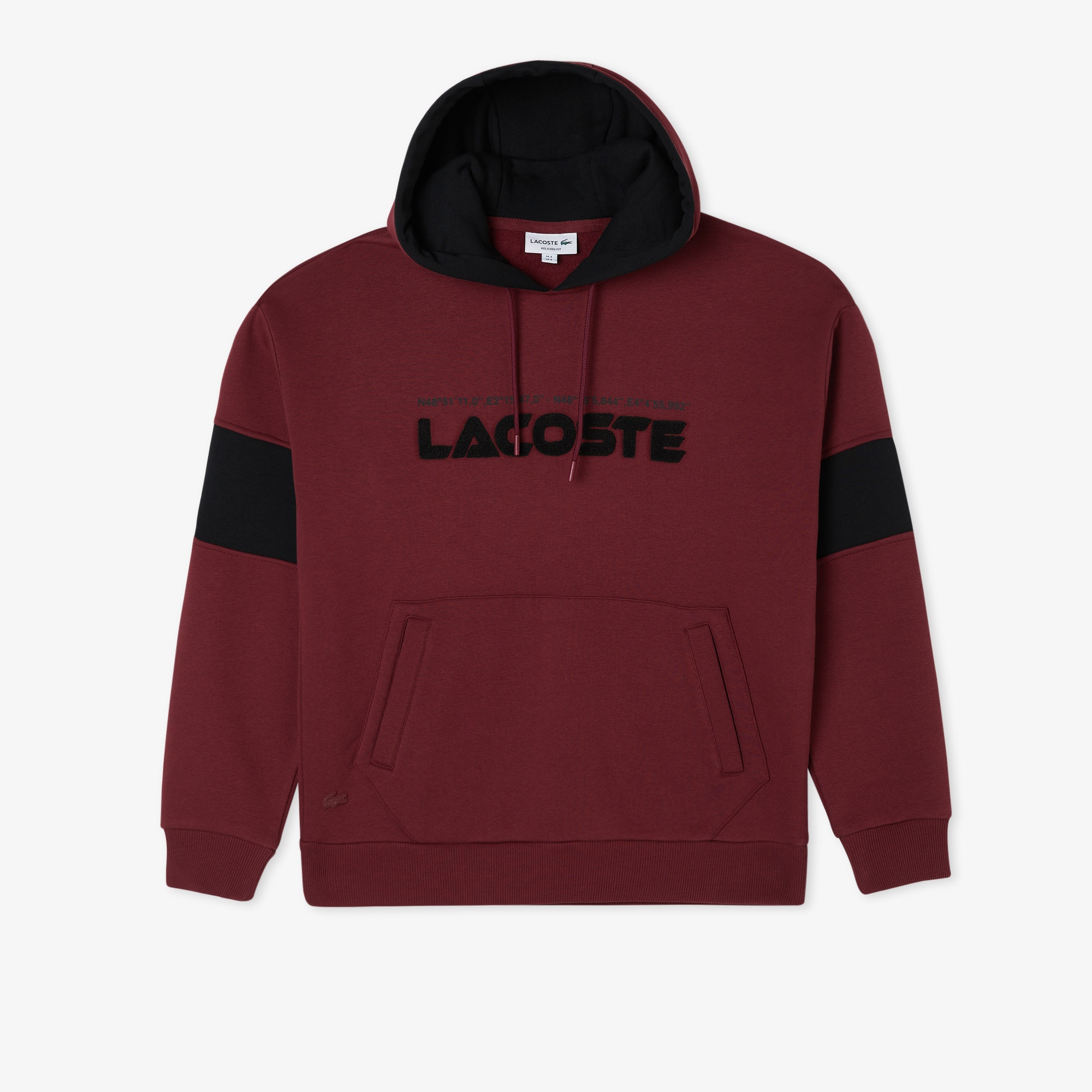 Lacoste Erkek Relaxed Fit Kapüşonlu Renk Bloklu Bordo Sweatshirt