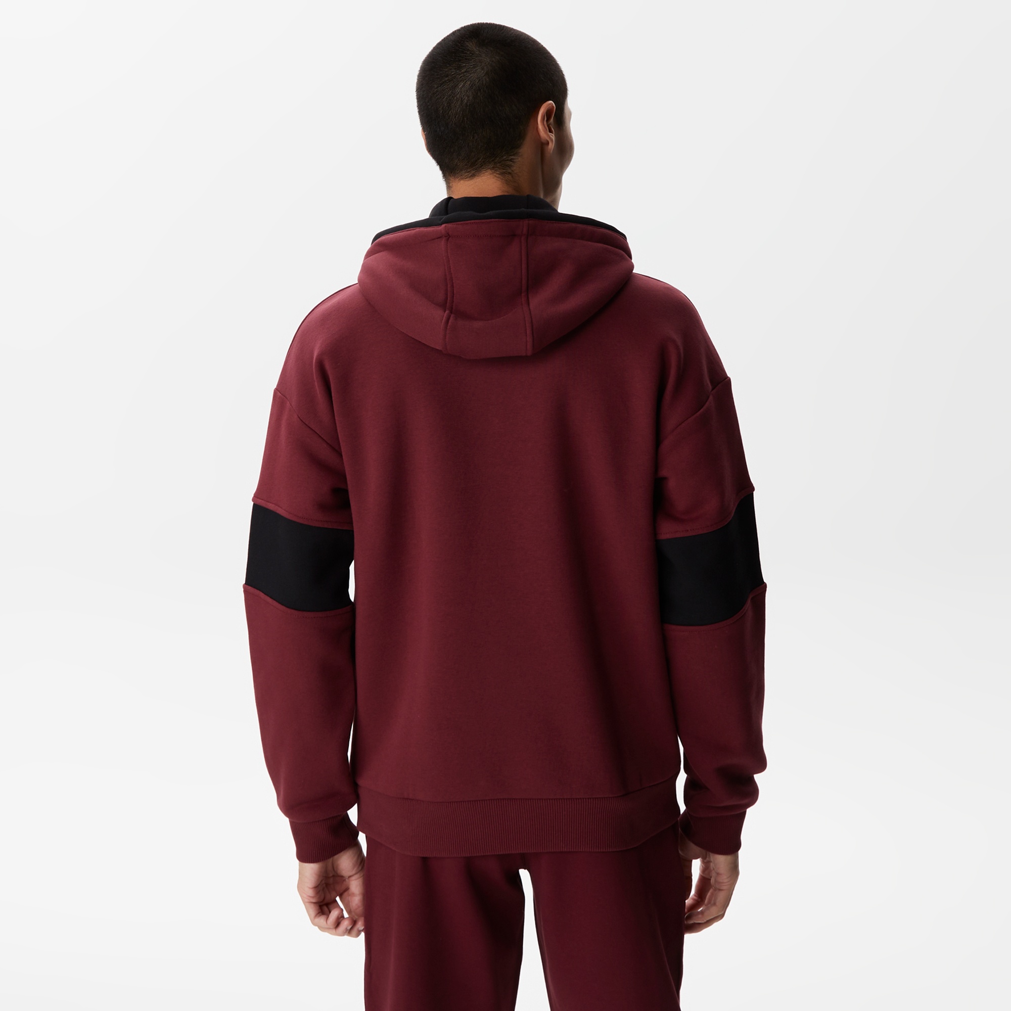 Lacoste Erkek Relaxed Fit Kapüşonlu Renk Bloklu Bordo Sweatshirt