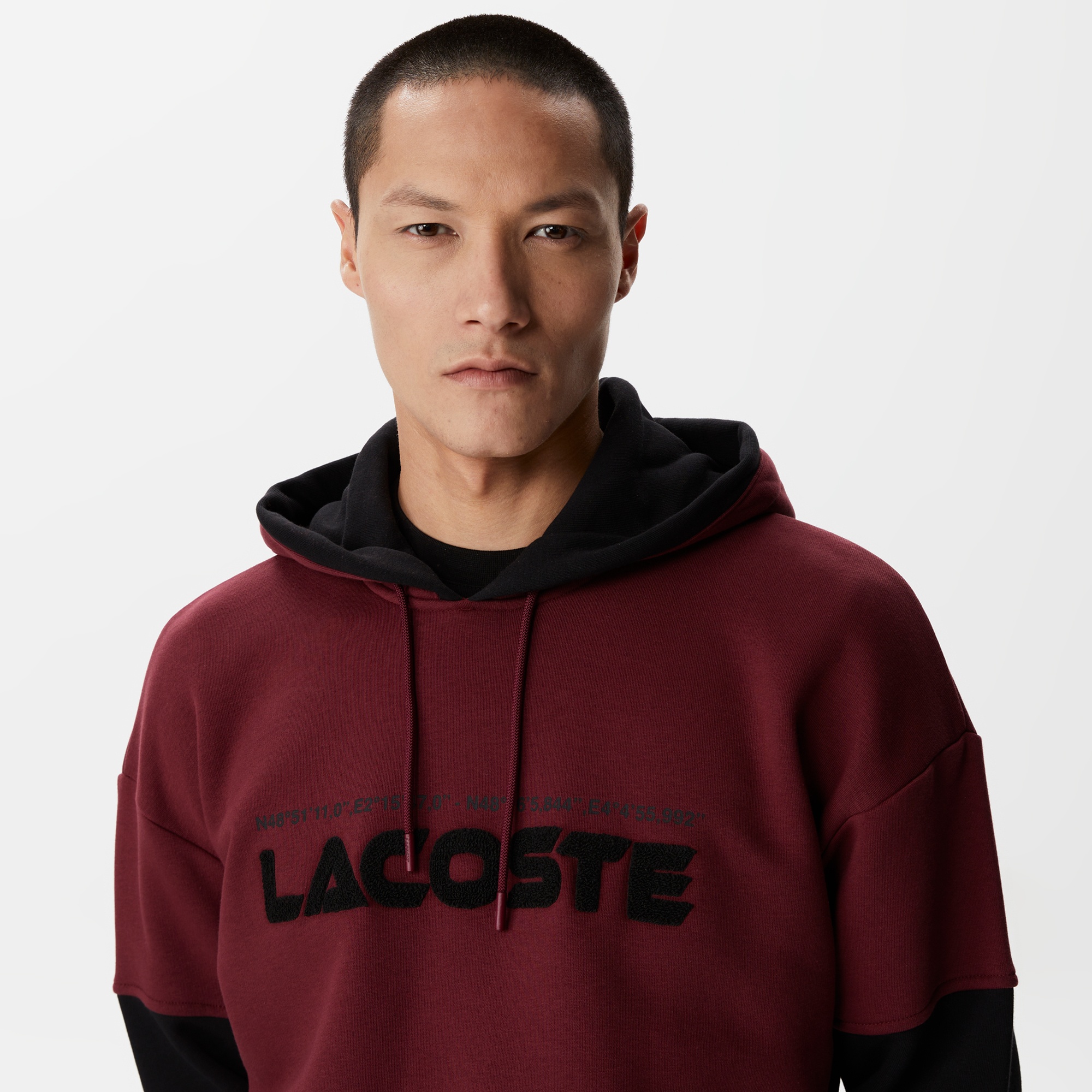 Lacoste Erkek Relaxed Fit Kapüşonlu Renk Bloklu Bordo Sweatshirt