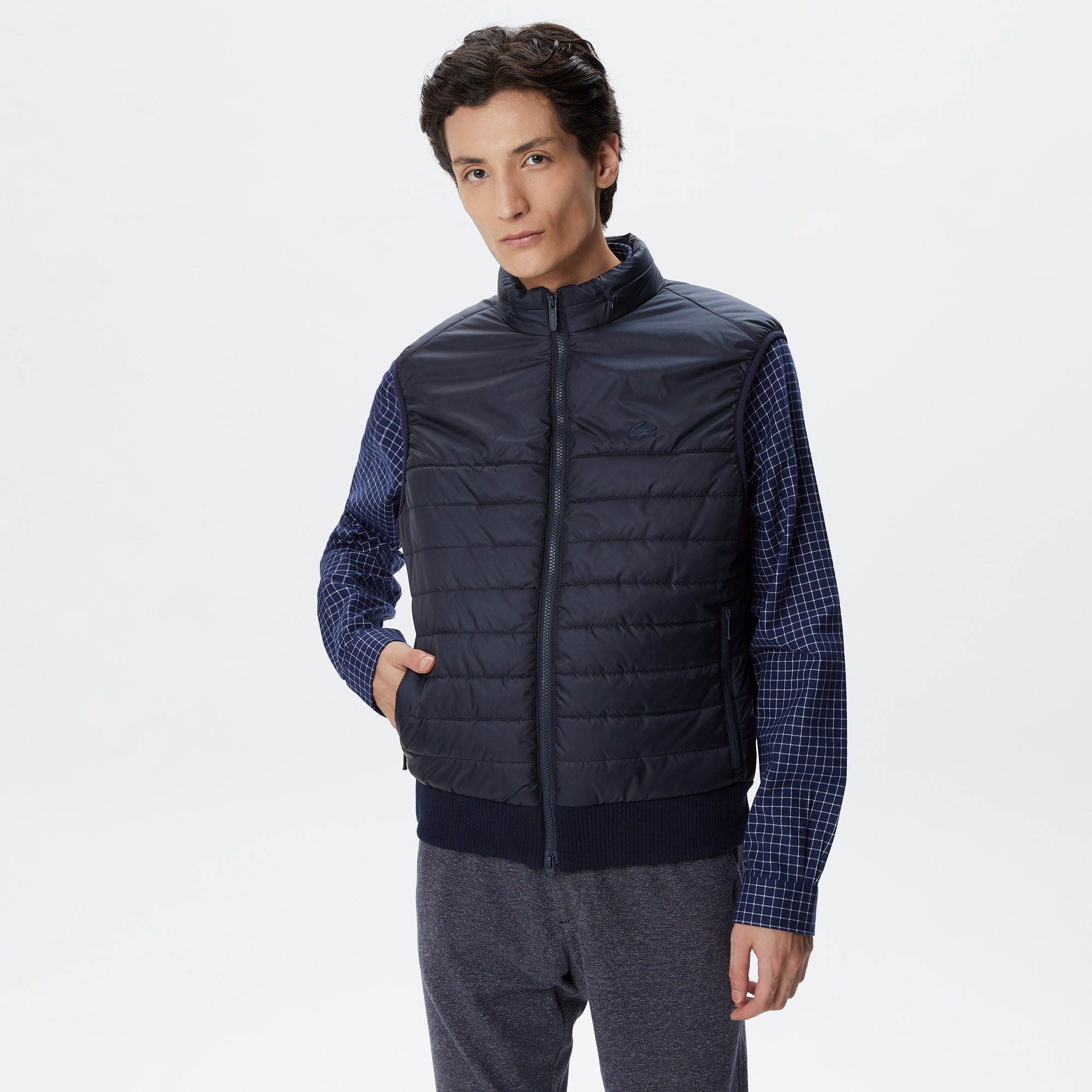 Lacoste Erkek Dik Yaka Kapitone Lacivert Mont