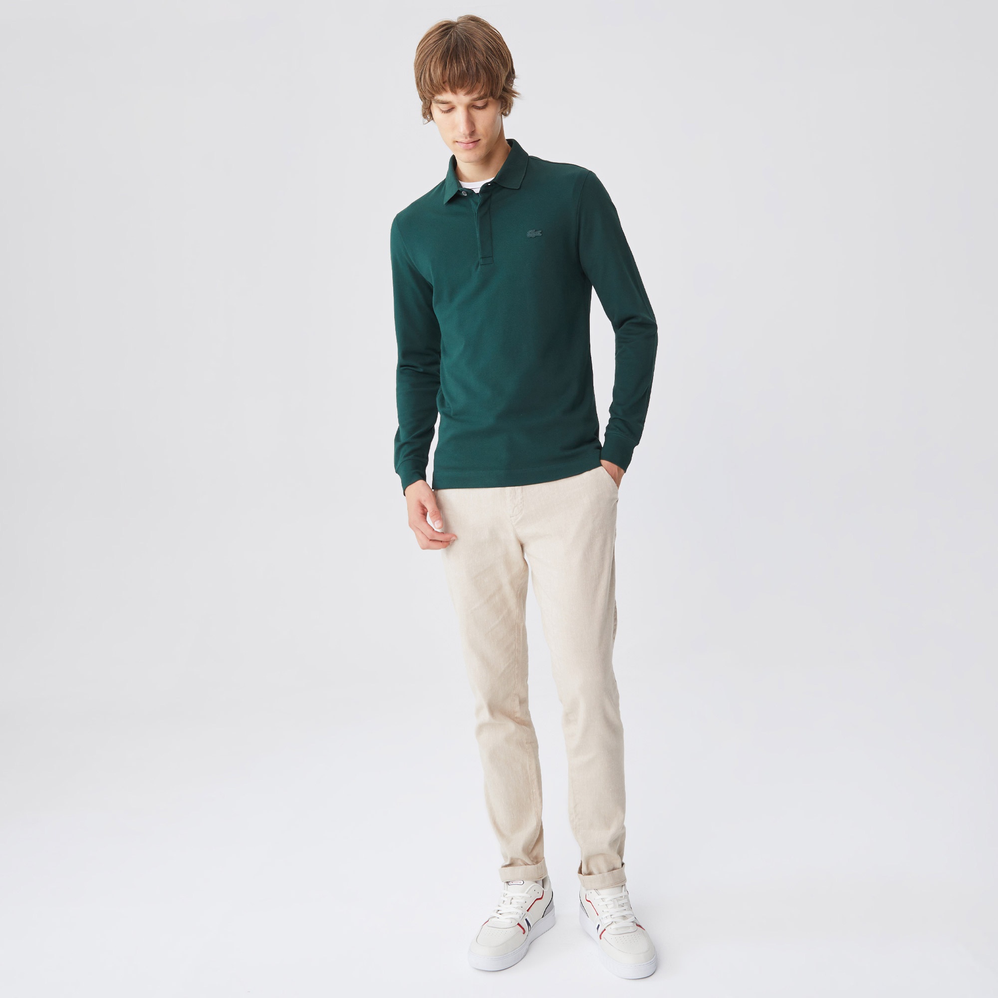 Erkek Regular Fit Uzun Kollu Yeşil Paris Polo