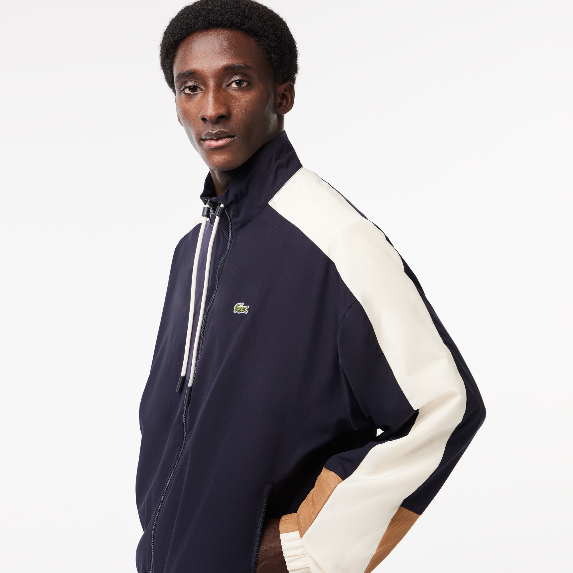 Lacoste Erkek Fermuarlı Renk Bloklu Lacivert Mont