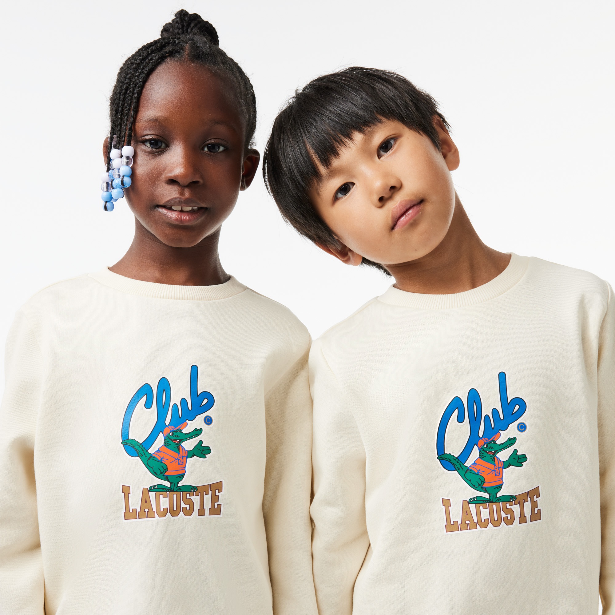 Lacoste Çocuk Bisiklet Yaka Desenli Beyaz Sweatshirt