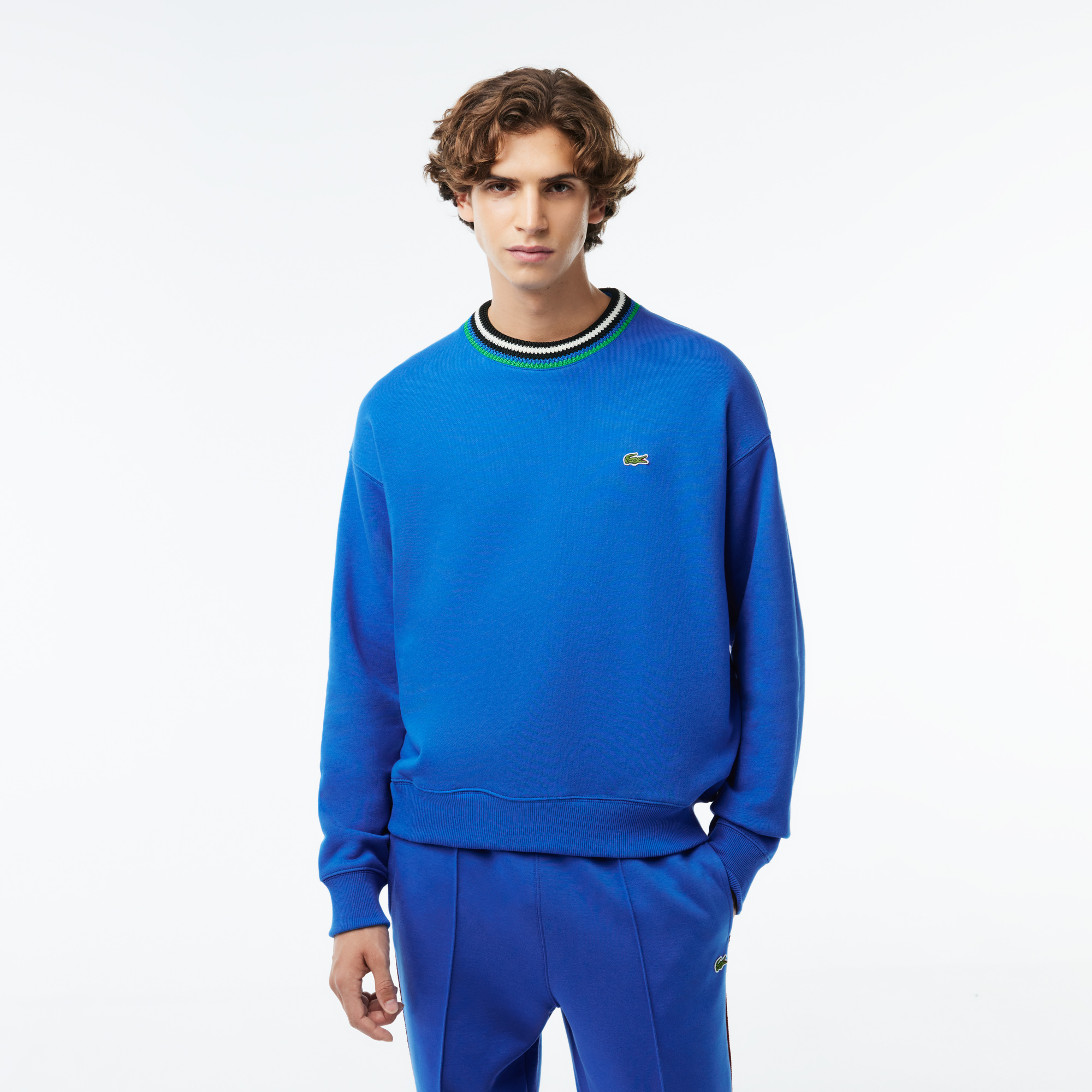 Lacoste Erkek Loose Fit Bisiklet Yaka Mavi Sweatshirt SH1159-SIY