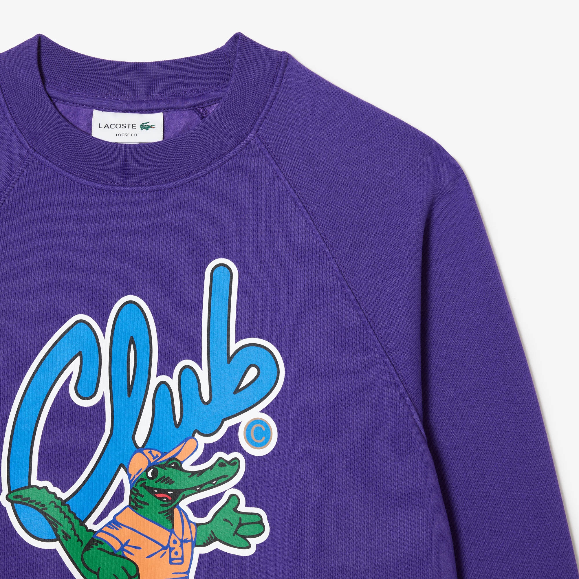 Lacoste Unisex Loose Fit Bisiklet Yaka Baskılı Mor Sweatshirt