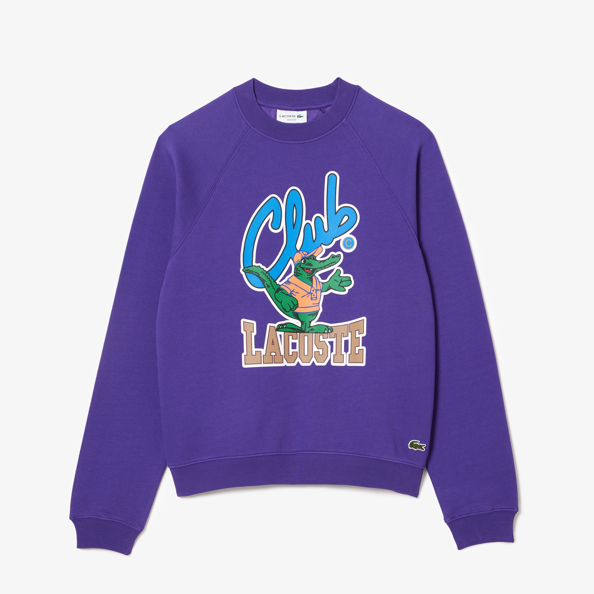 Lacoste Unisex Loose Fit Bisiklet Yaka Baskılı Mor Sweatshirt