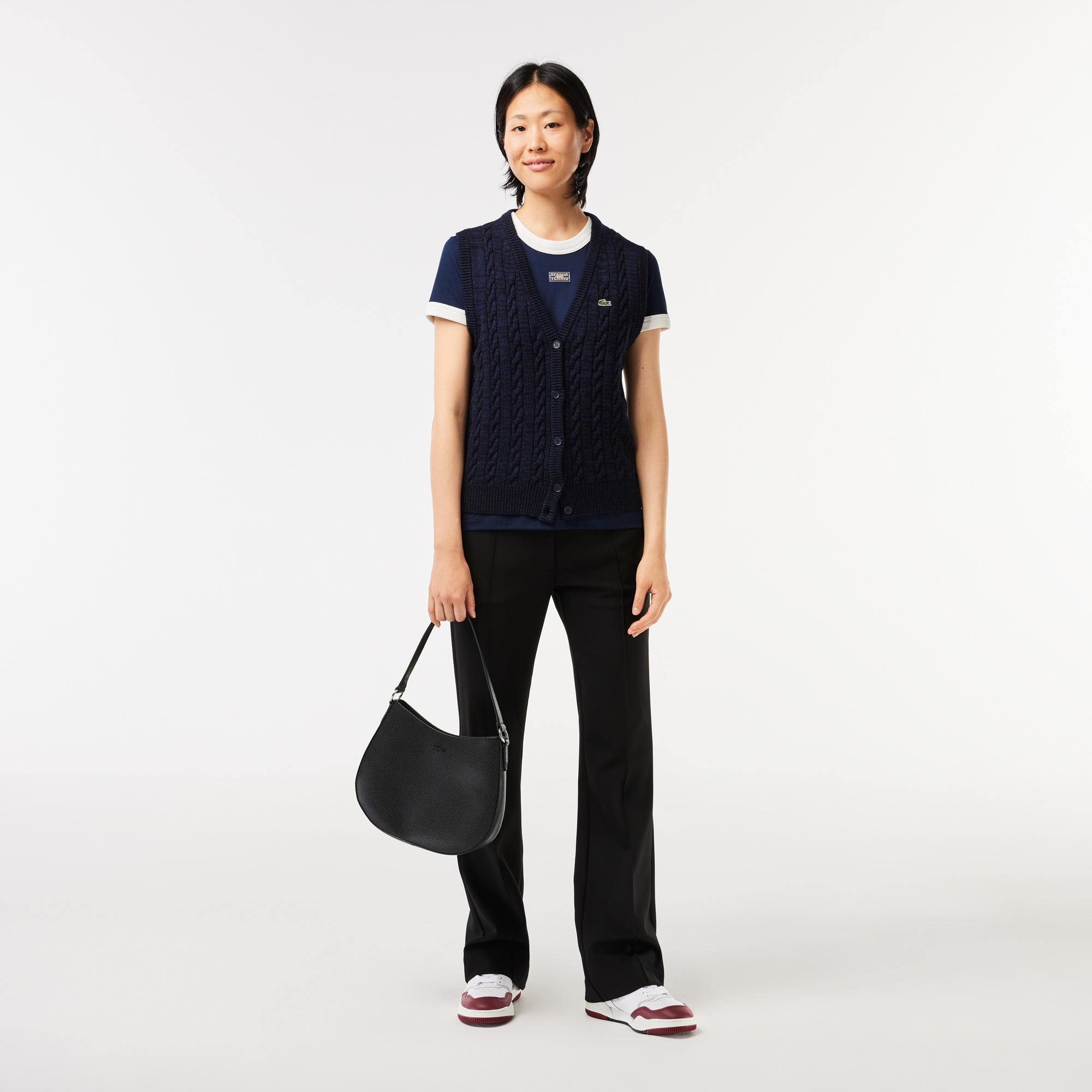 Lacoste Kadın Slim Fit Bisiklet Yaka Lacivert T-Shirt