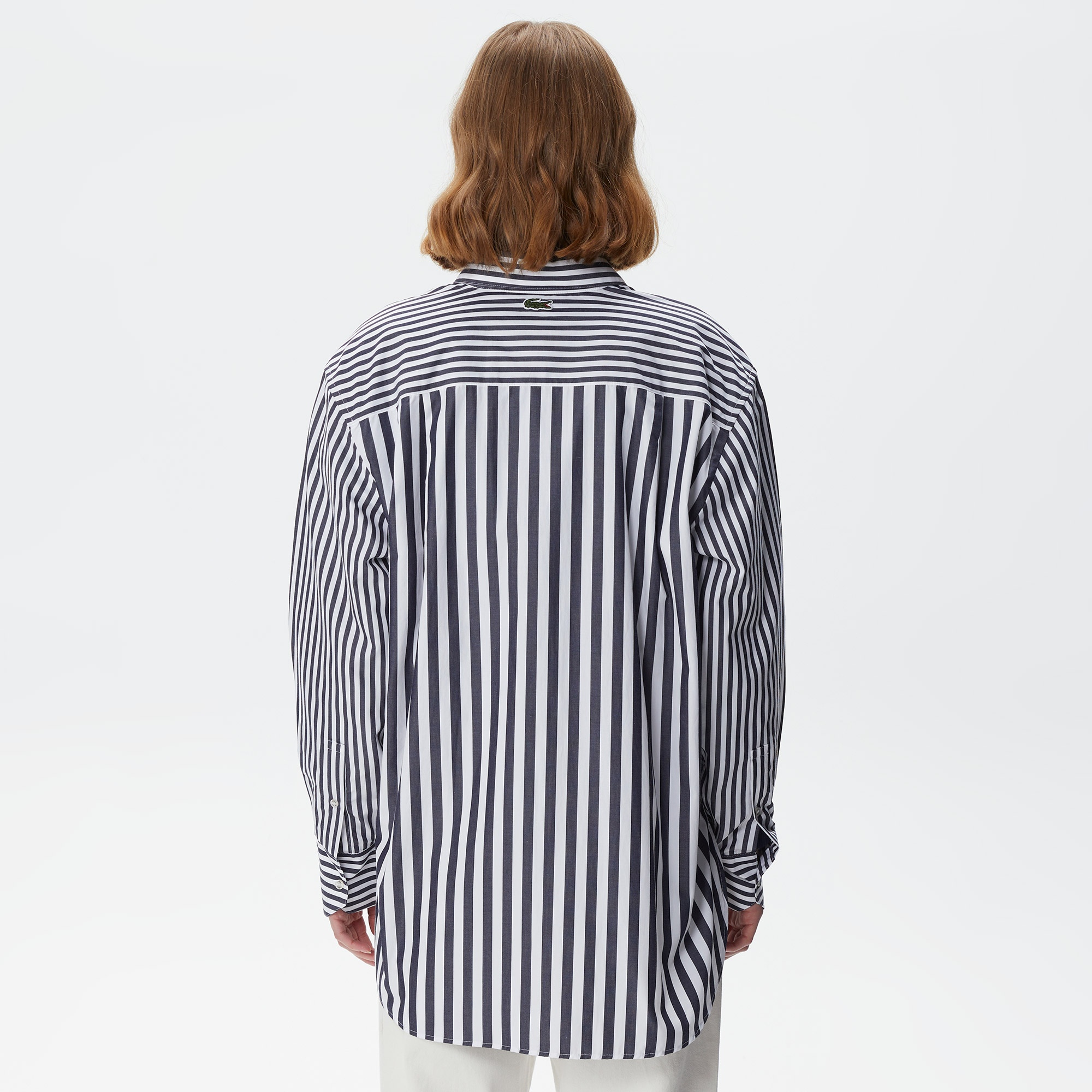 Lacoste Kadın Uzun Kollu Çizgili Beyaz Gömlek