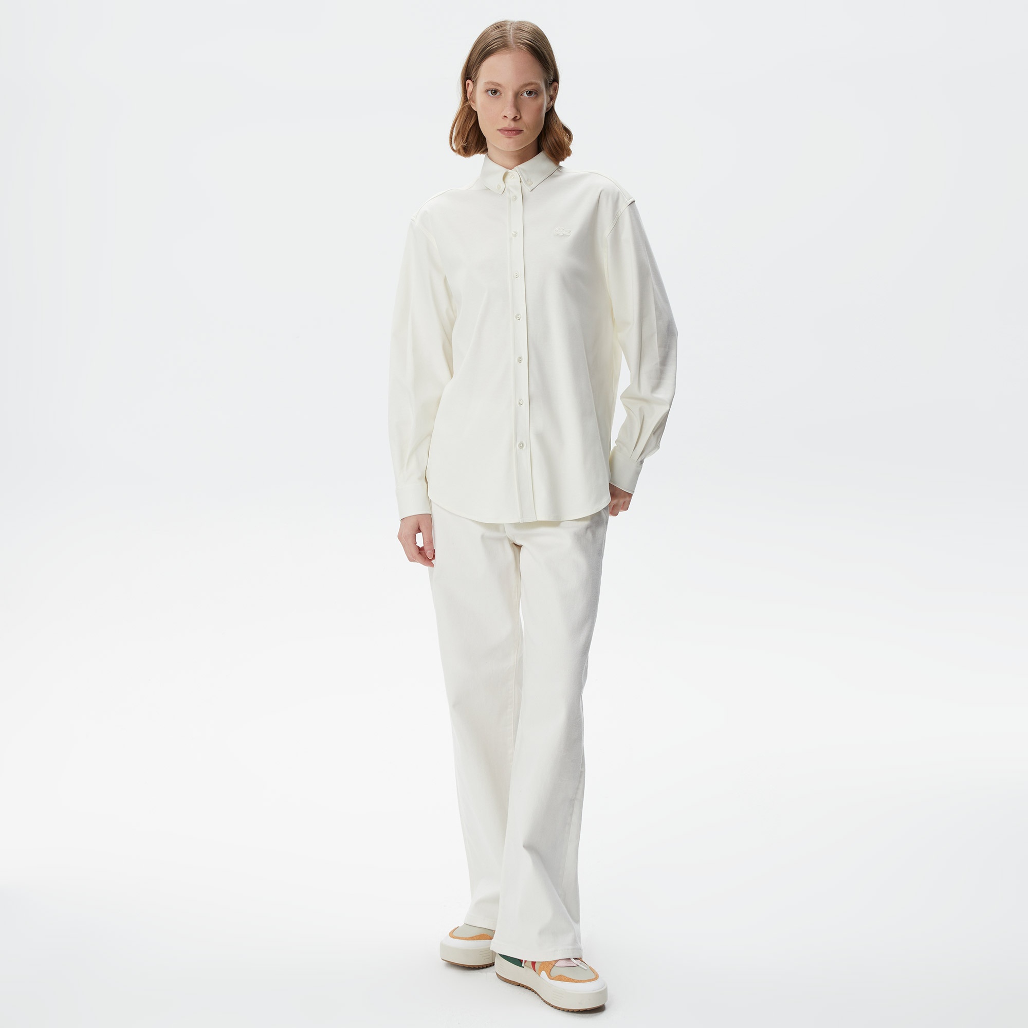 Lacoste Kadın Oversized Uzun Kollu Beyaz Gömlek