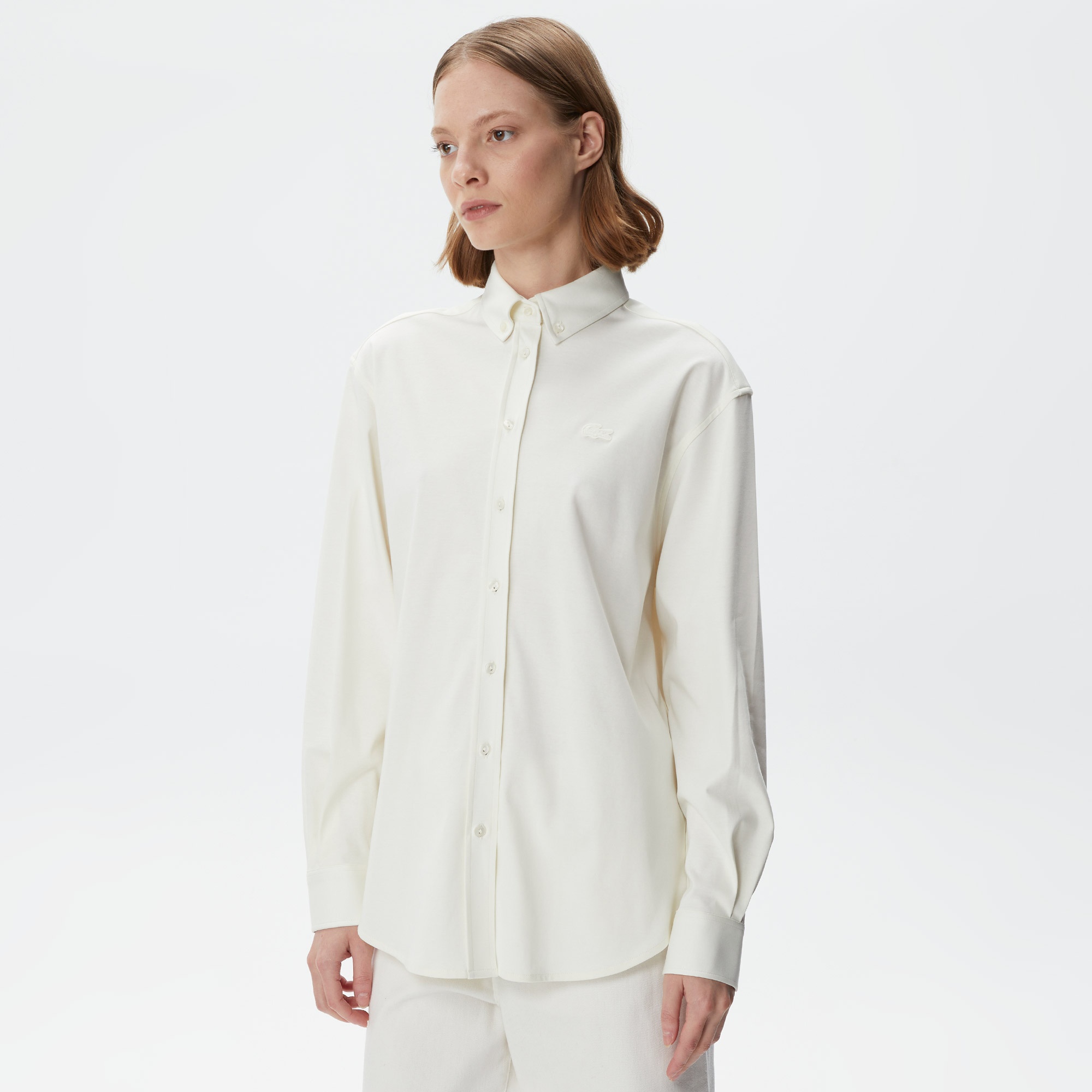 Lacoste Kadın Oversized Uzun Kollu Beyaz Gömlek