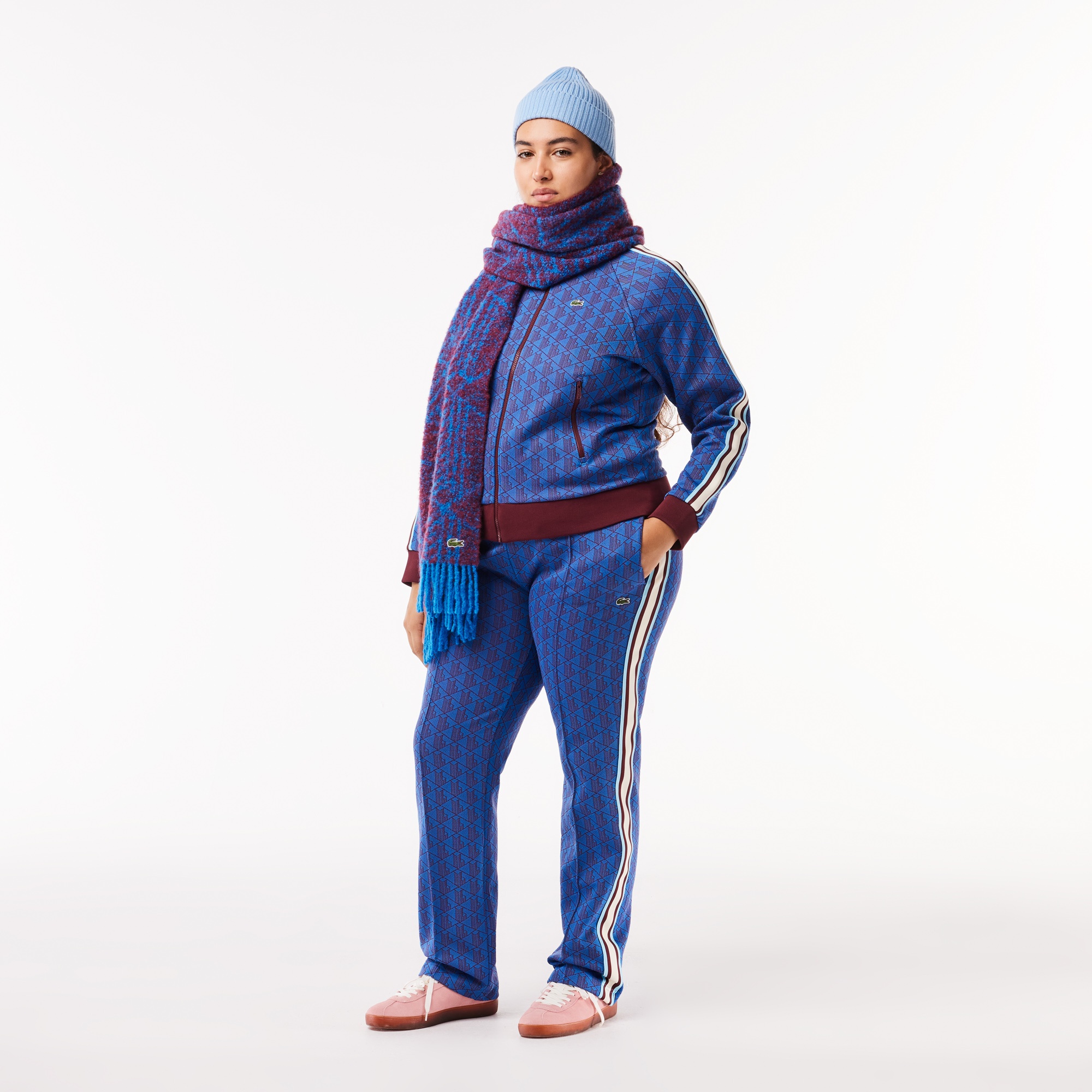 Lacoste Kadın Regular Fit Fermuarlı Monogram Mavi Sweatshirt