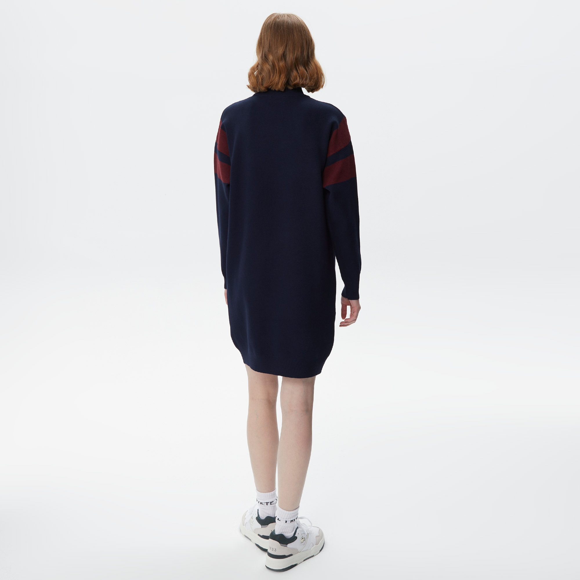 Lacoste Kadın Loose Fit Uzun Kollu Bisiklet Yaka Lacivert Elbise