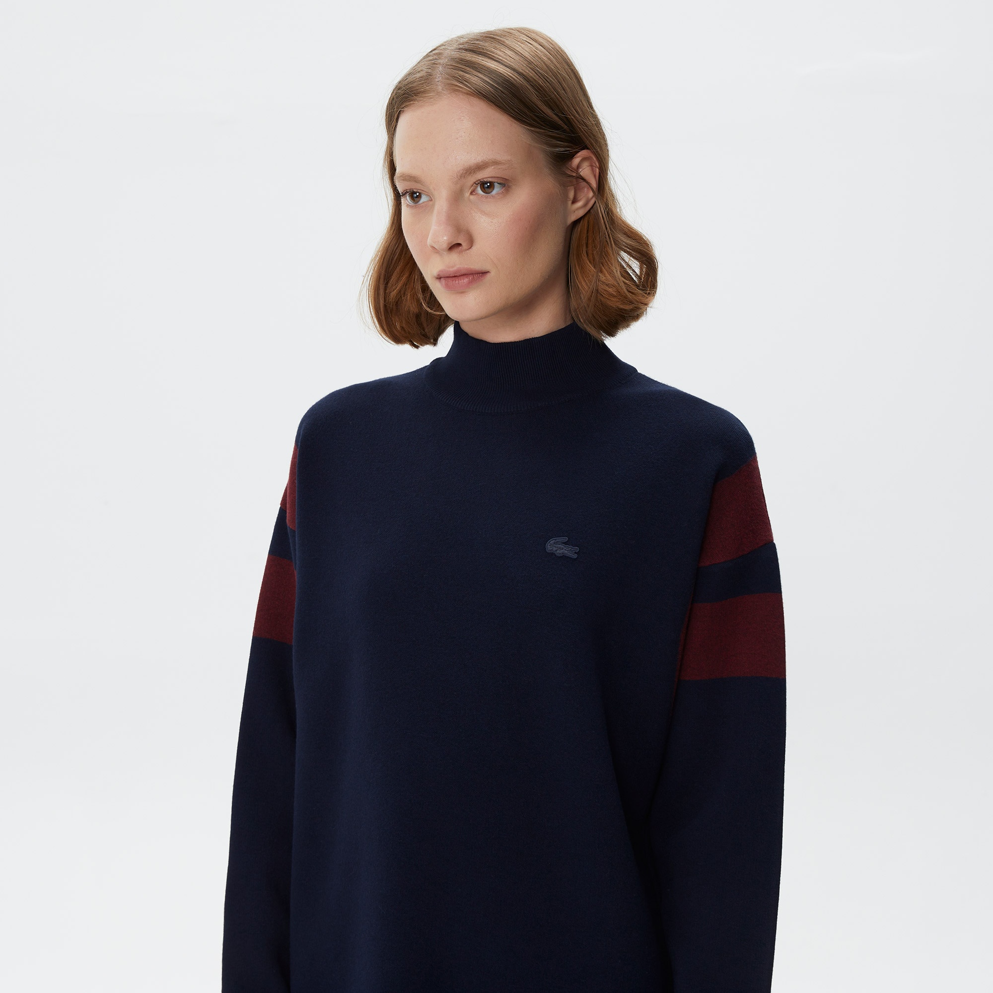 Lacoste Kadın Loose Fit Uzun Kollu Bisiklet Yaka Lacivert Elbise