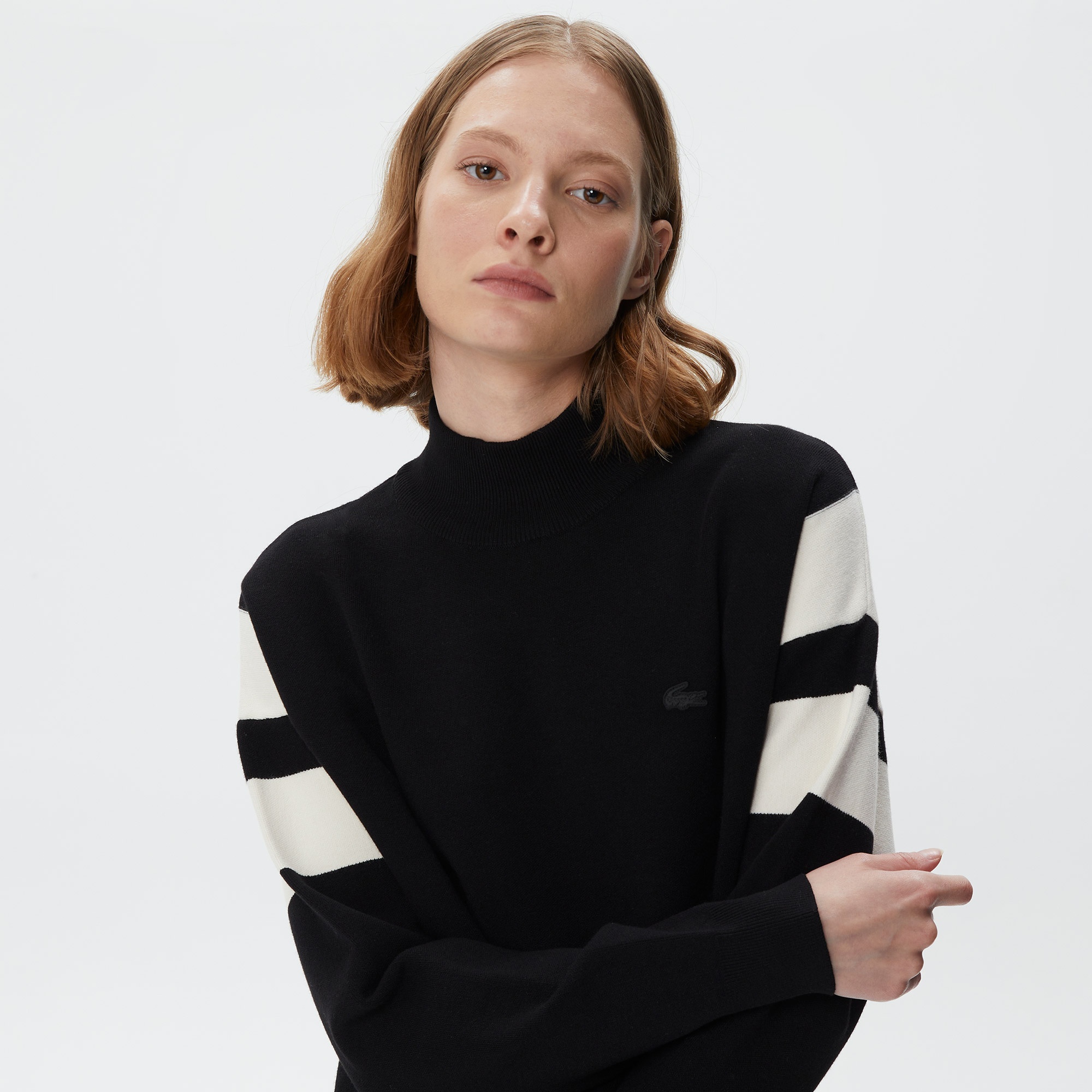 Lacoste Kadın Loose Fit Uzun Kollu Bisiklet Yaka Siyah Elbise