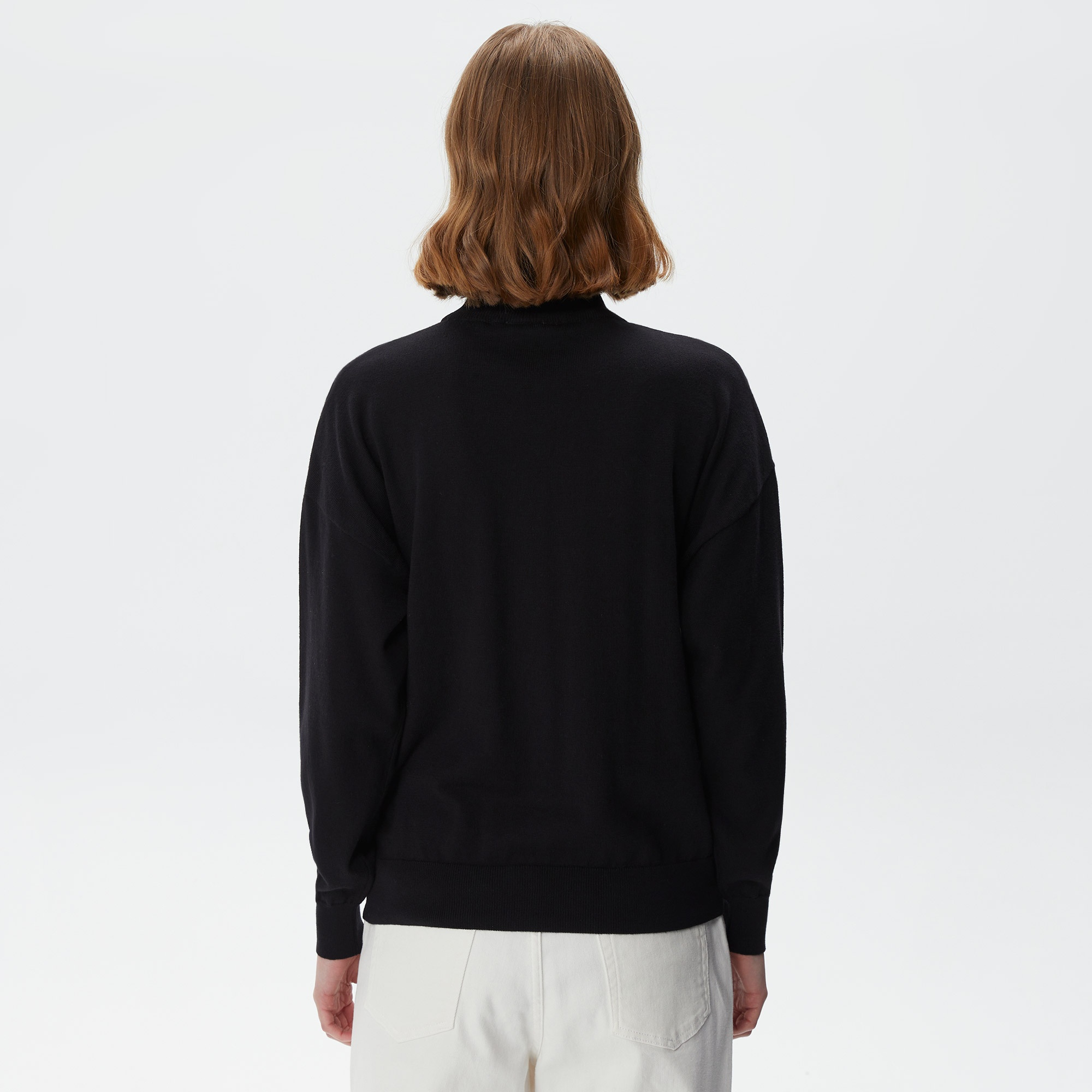 Lacoste Kadın Regular Fit Dik Yaka Baskılı Siyah Kazak