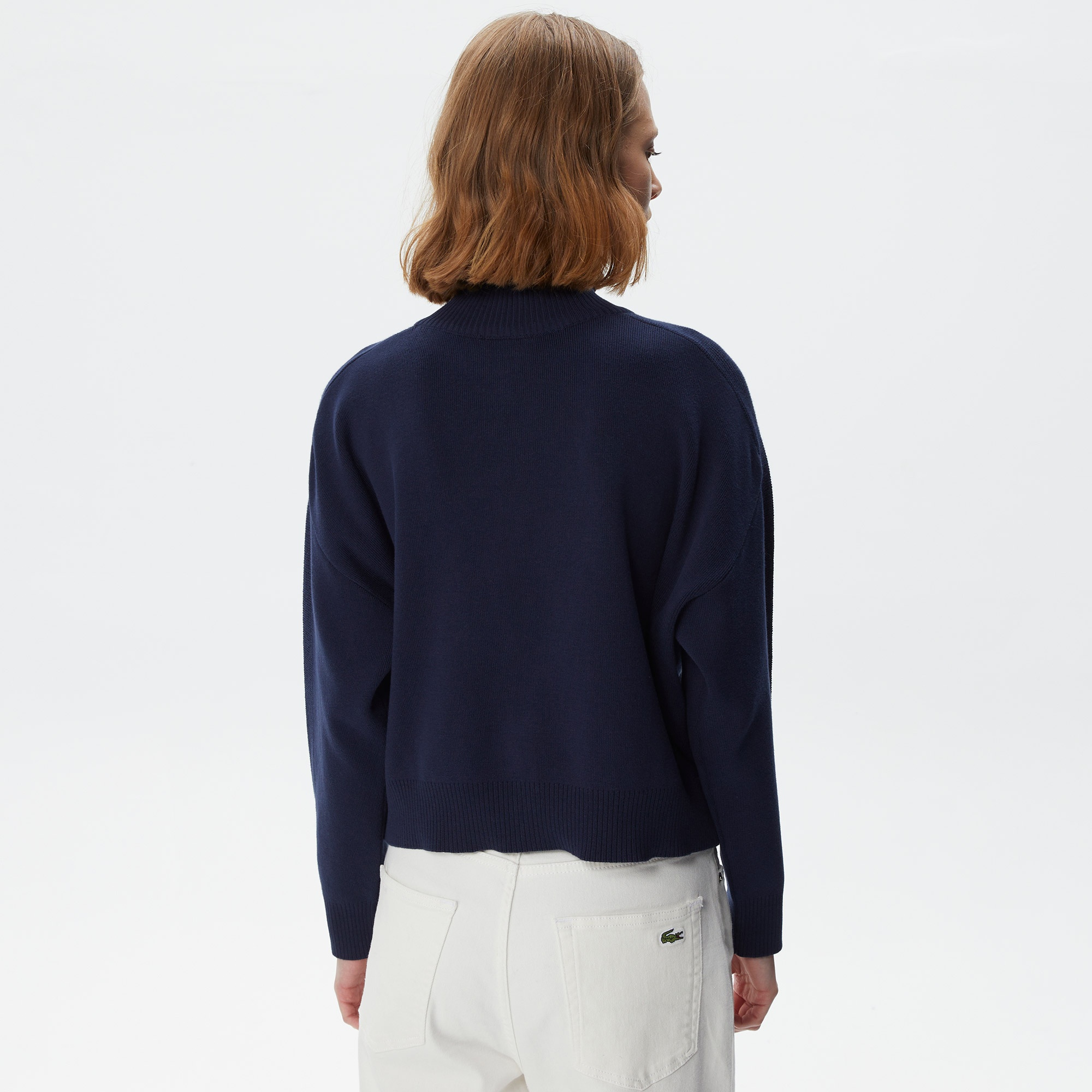 Lacoste Kadın Relaxed Fit Yarım Fermuarlı Lacivert Triko