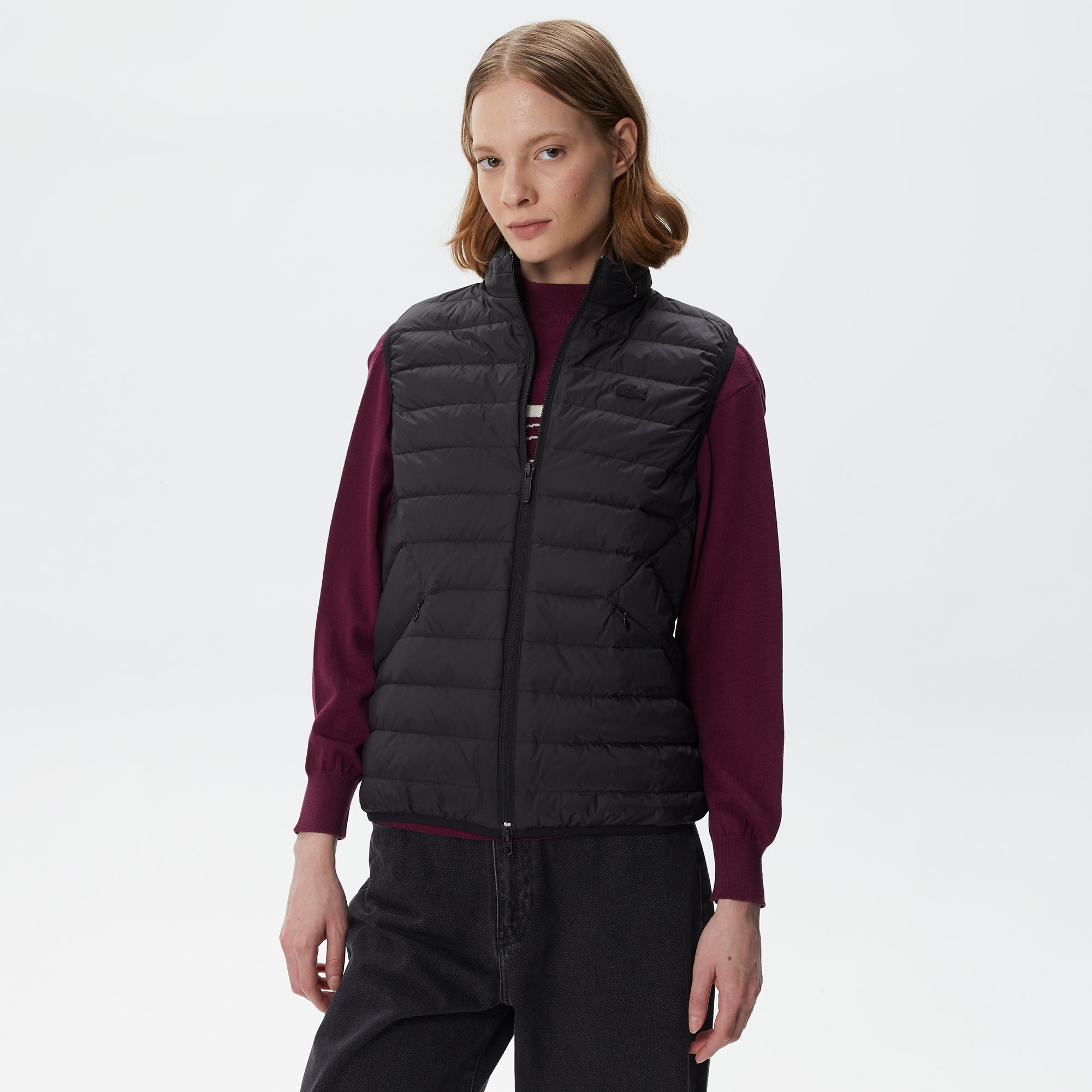 Lacoste Kadın Dik Yaka Kapitone Siyah Yelek