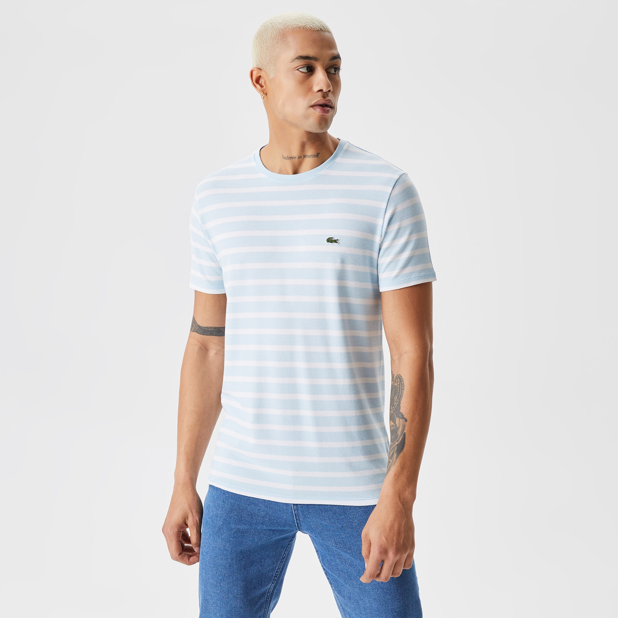 Lacoste Erkek Slim Fit Çizgili Mavi T-Shirt