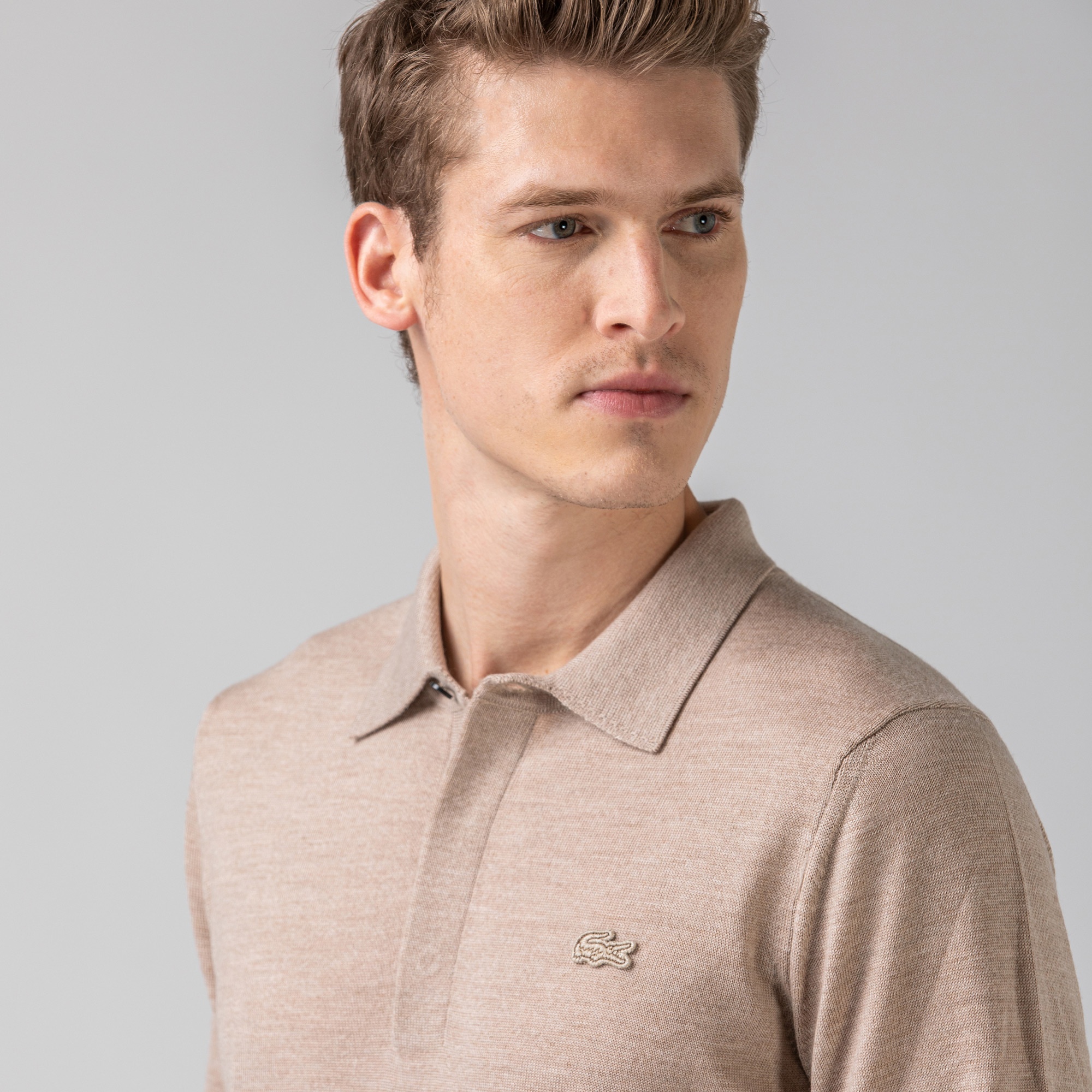 Lacoste Erkek Yün Polo Yaka Bej Triko Kazak