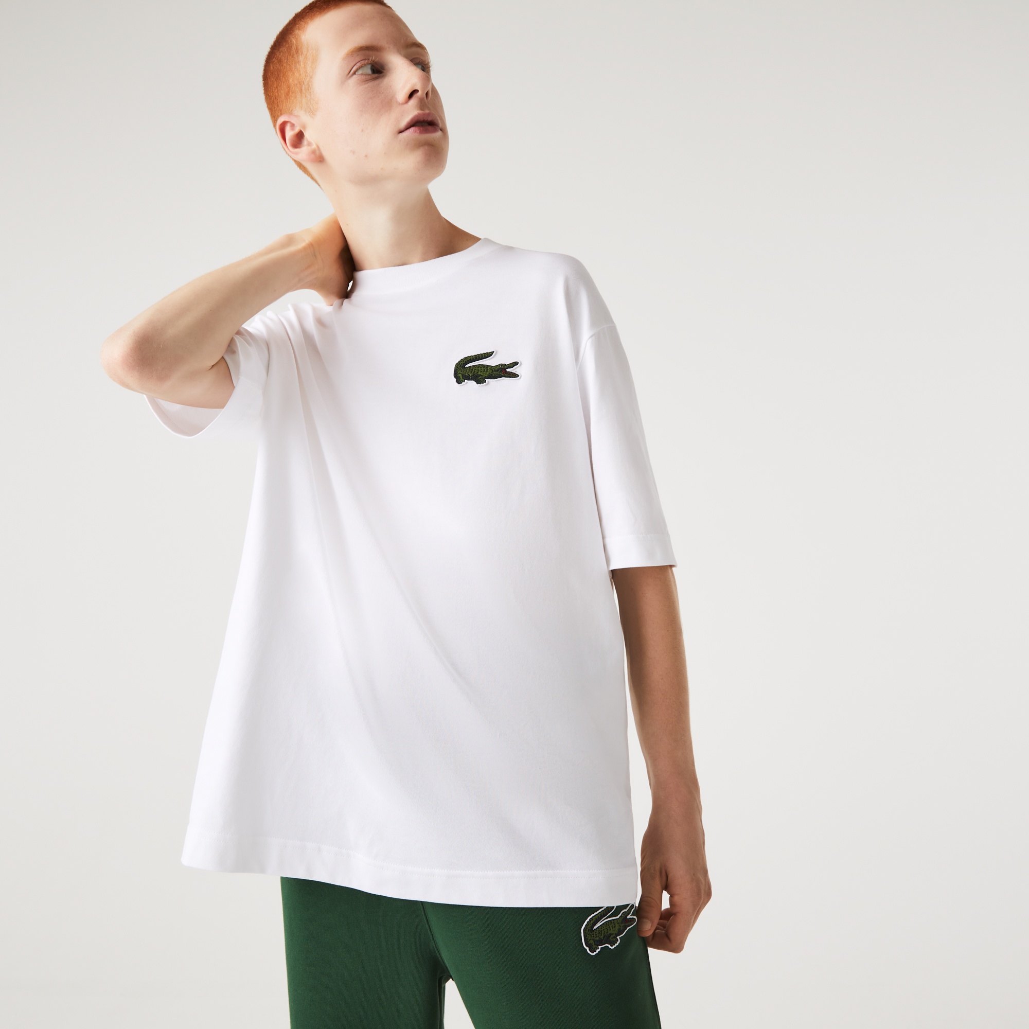 Lacoste Unisex Loose Fit Bisiklet Yaka Beyaz T-Shirt