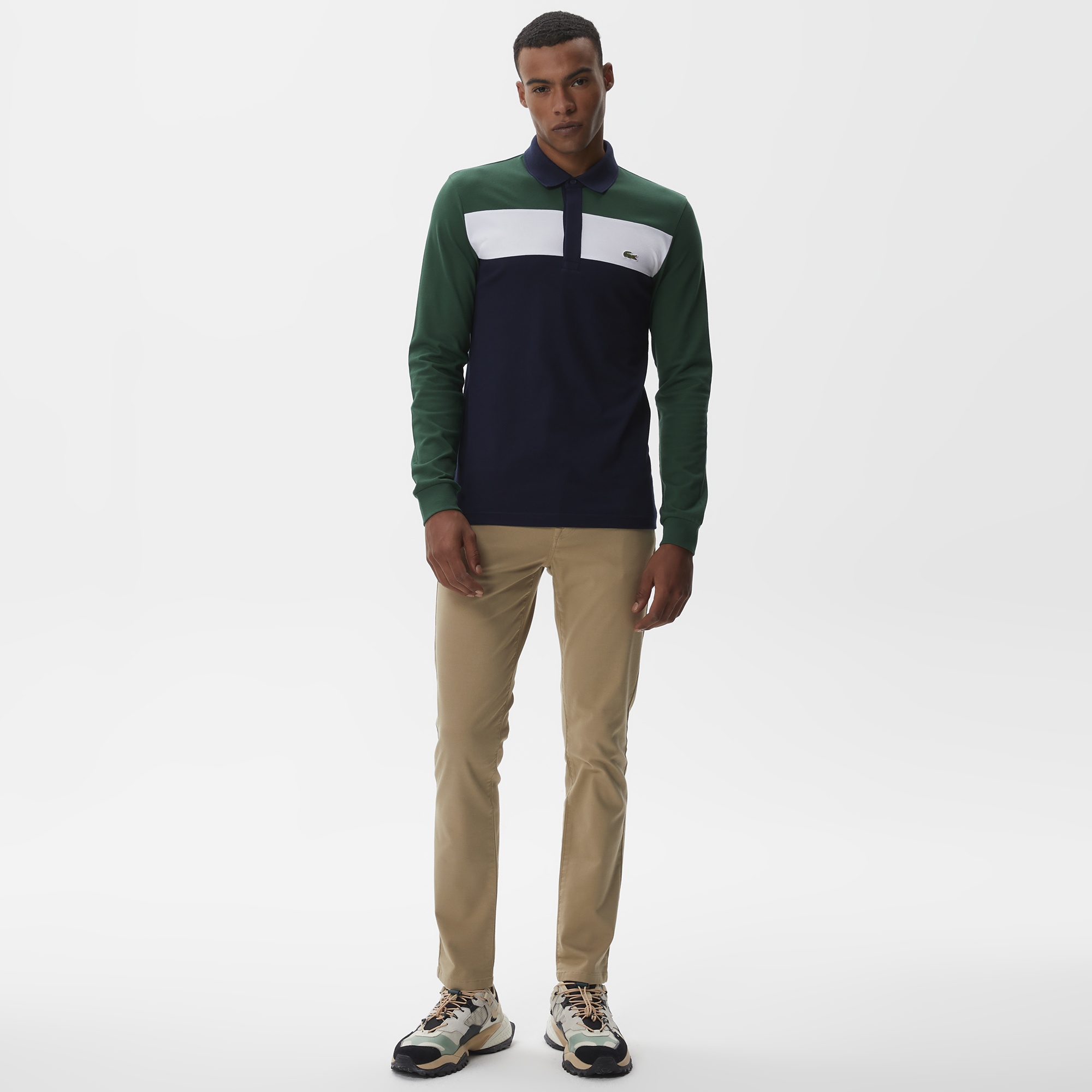 Lacoste Erkek Slim Fit Uzun Kollu Renk Bloklu Lacivert Polo