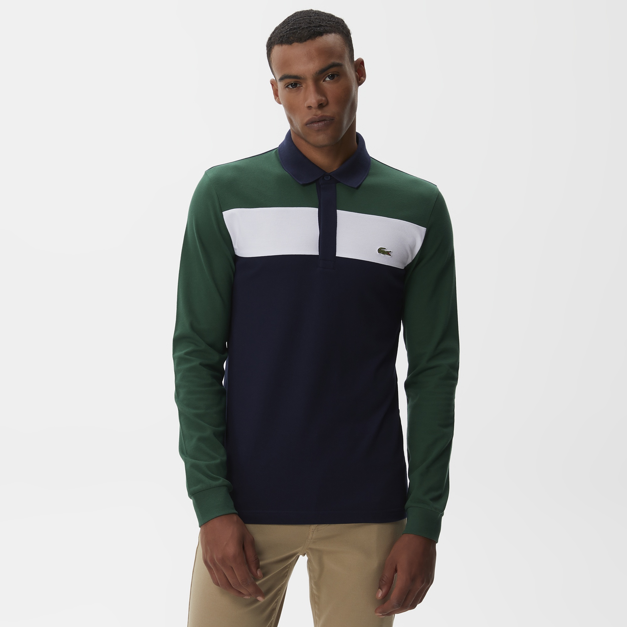 Lacoste Erkek Slim Fit Uzun Kollu Renk Bloklu Lacivert Polo