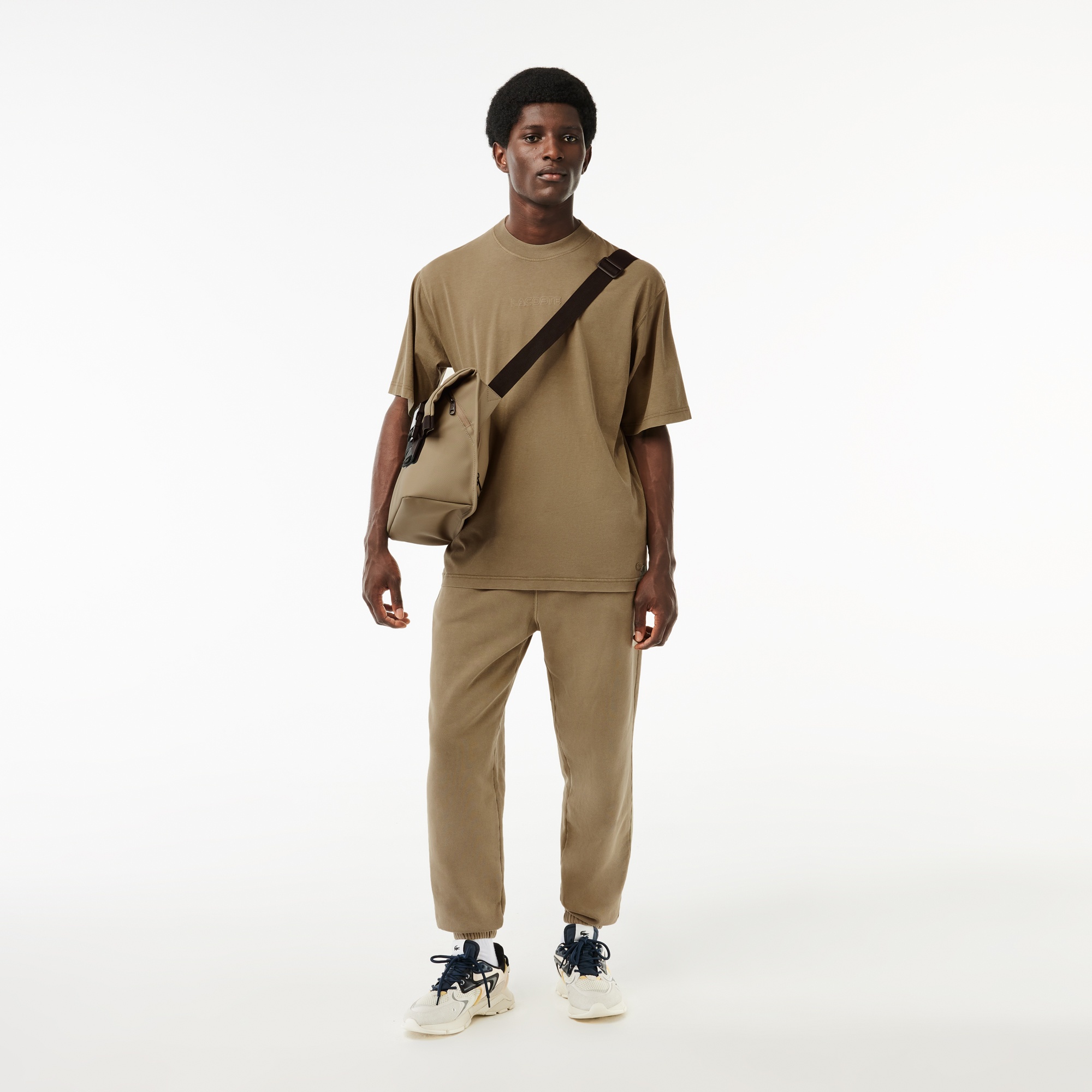 Lacoste Neo Heritage Unisex Loose Fit Bisiklet Yaka Baskılı Haki T-Shirt