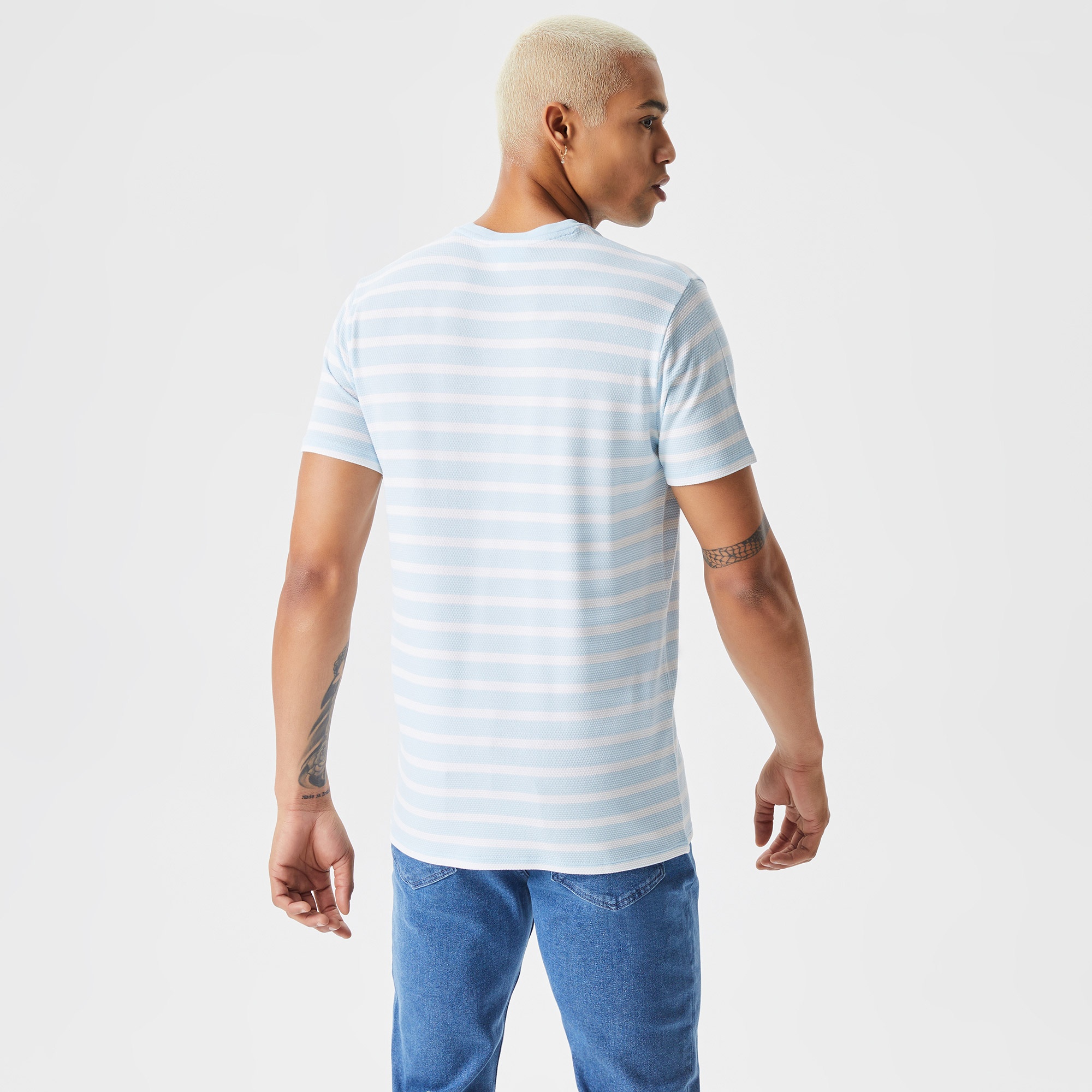 Lacoste Erkek Slim Fit Çizgili Mavi T-Shirt