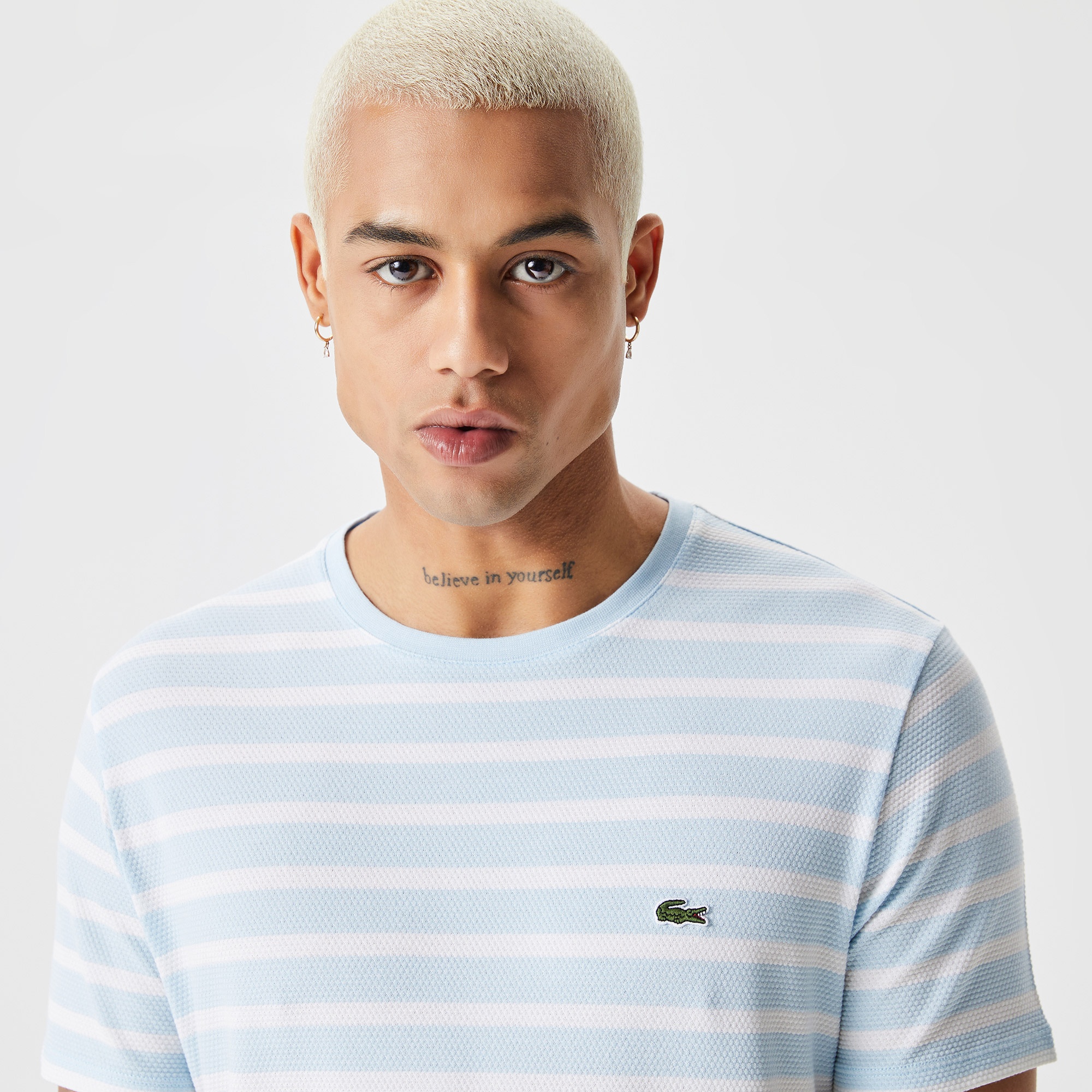 Lacoste Erkek Slim Fit Çizgili Mavi T-Shirt