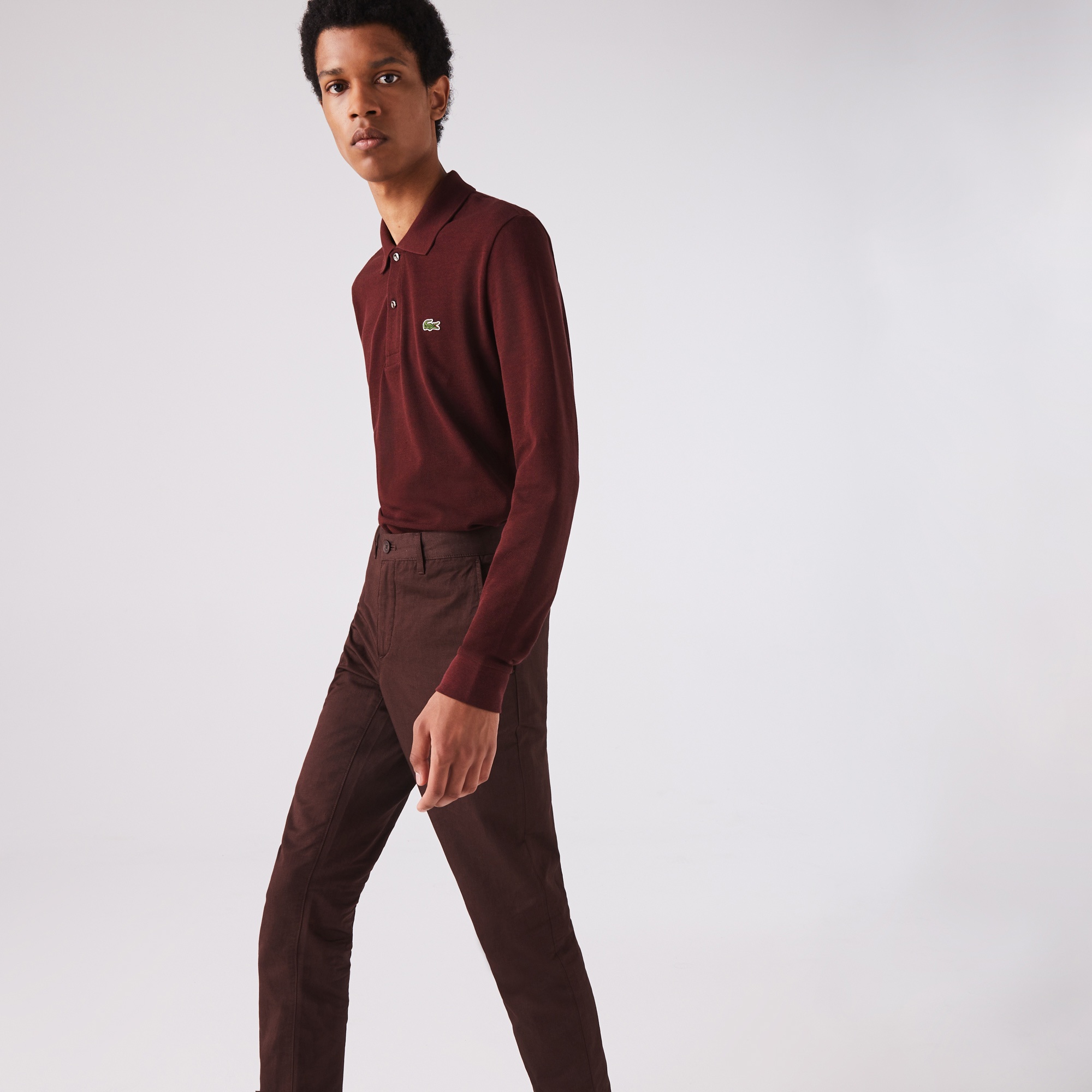 Lacoste Erkek Classic Fit Uzun Kollu Marl L.12.12 Bordo Polo