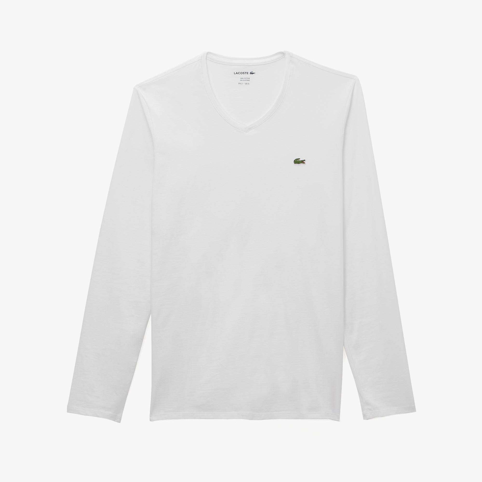 Lacoste Erkek Regular Fit Uzun Kollu V Yaka Beyaz T-Shirt