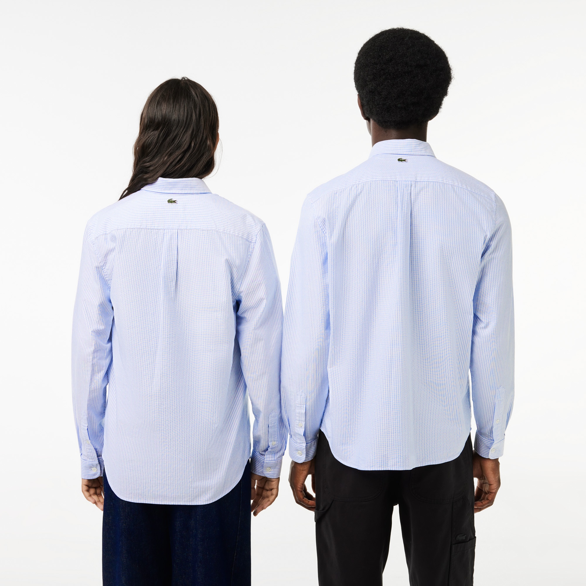 Lacoste Unisex Regular Fit Düğmeli Yaka Çizgili Organik Pamuk Mavi Gömlek