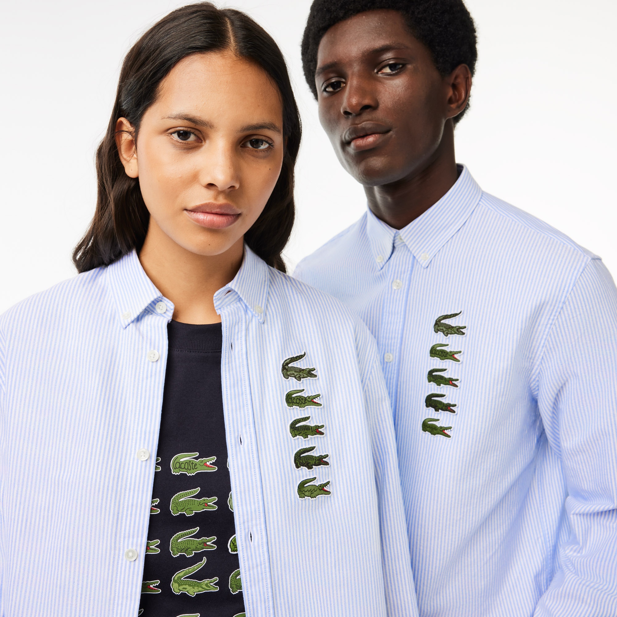 Lacoste Unisex Regular Fit Düğmeli Yaka Çizgili Organik Pamuk Mavi Gömlek