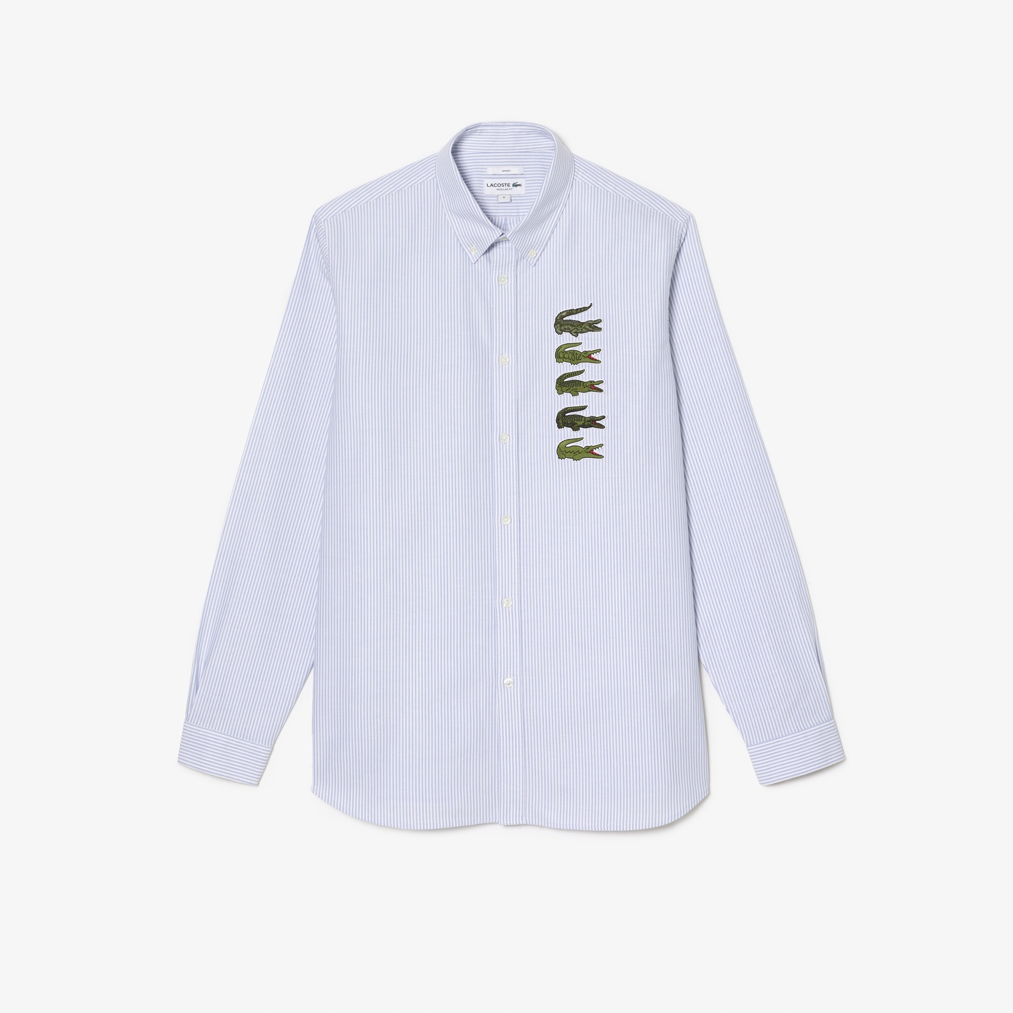 Lacoste Unisex Regular Fit Düğmeli Yaka Çizgili Organik Pamuk Mavi Gömlek