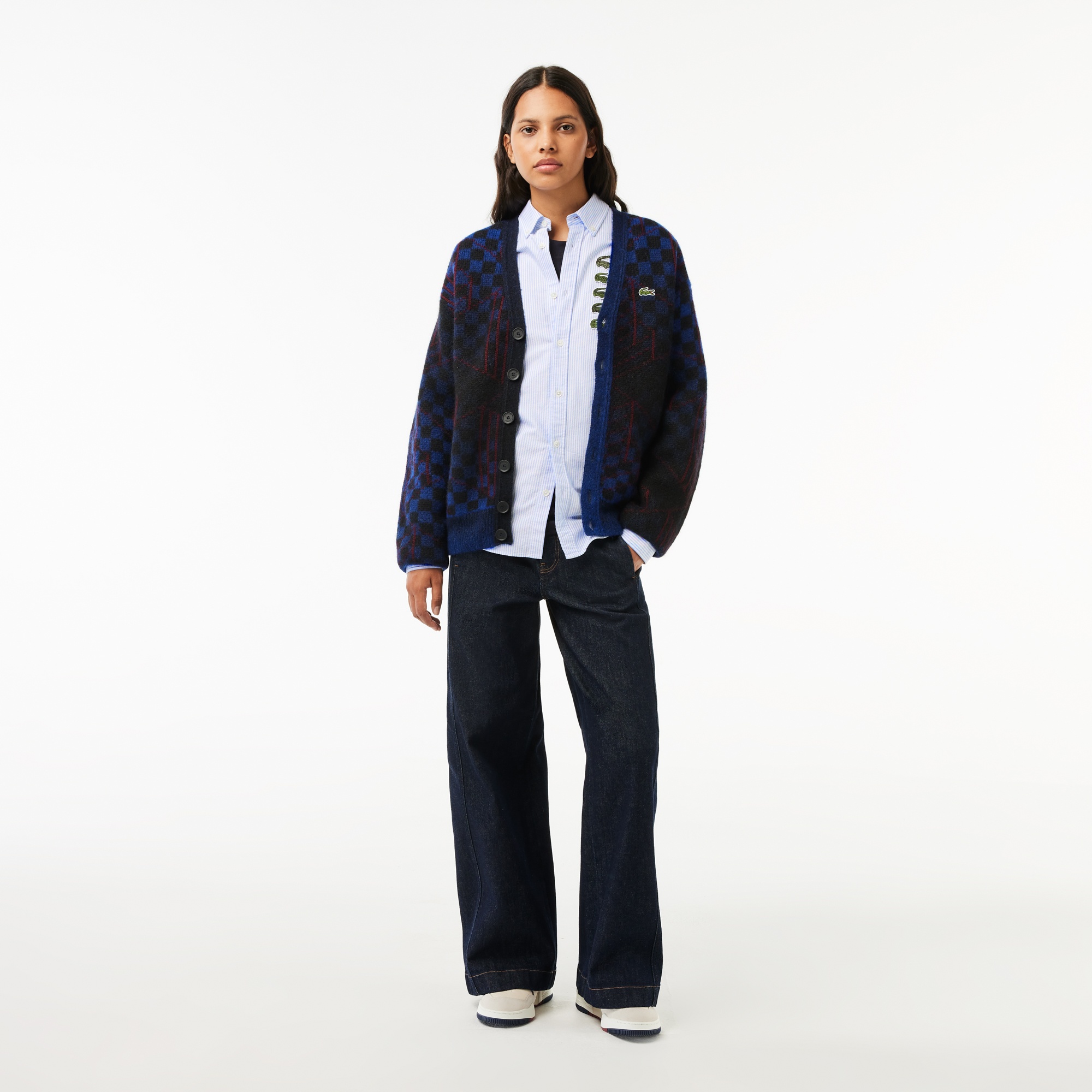 Lacoste Unisex Regular Fit Düğmeli Yaka Çizgili Organik Pamuk Mavi Gömlek