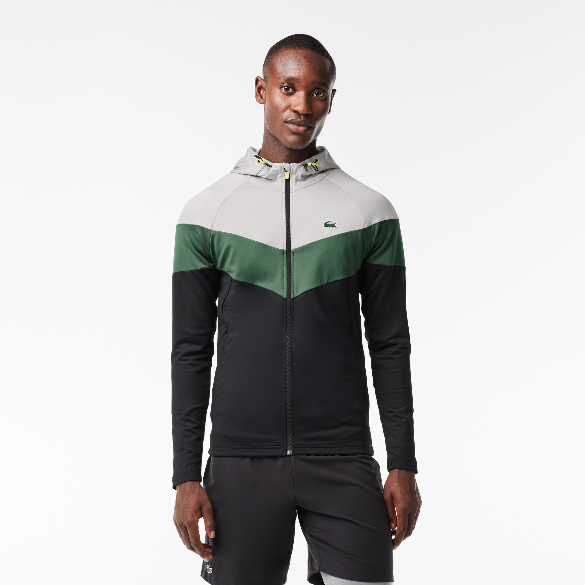 Lacoste Active Erkek Kapüşonlu Renk Bloklu Siyah Sweatshirt SH1088