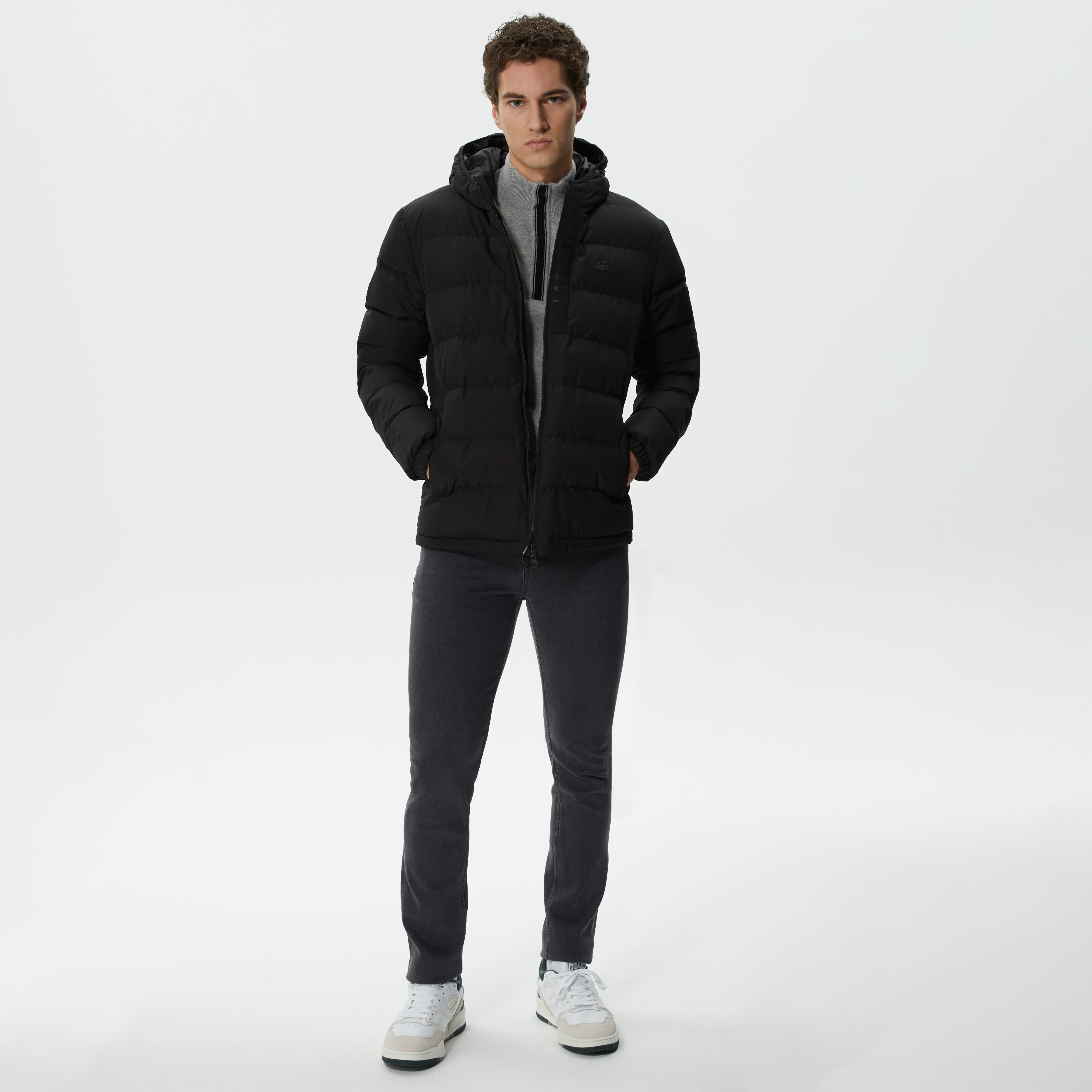 Lacoste Erkek Kapüşonlu Kapitone Siyah Mont