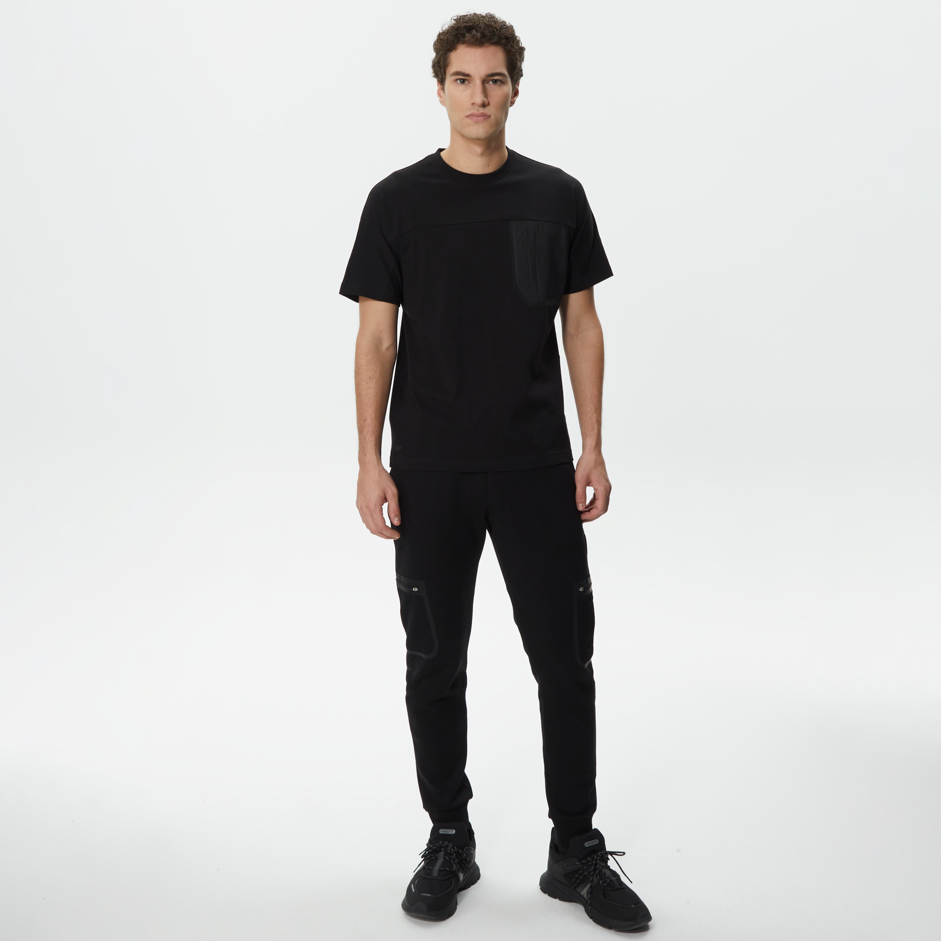 Lacoste Erkek Relaxed Fit Bisiklet Yaka Desenli Siyah T-Shirt