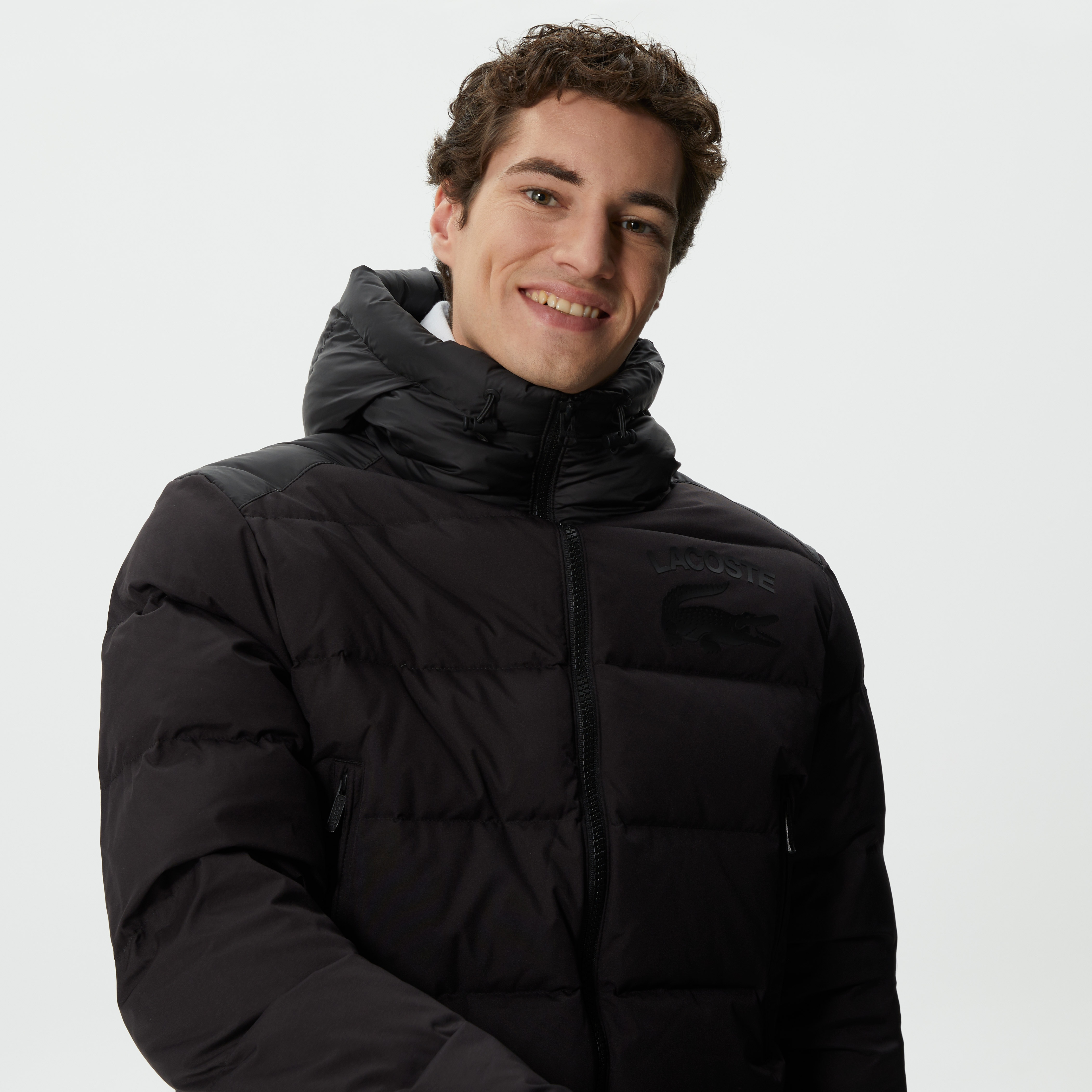 Lacoste Erkek Kapüşonlu Kapitone Siyah Mont